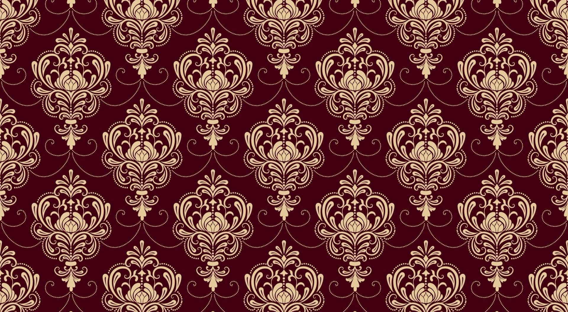 burgundy, damask pattern, gold, Full HD Desktop Wallpaper