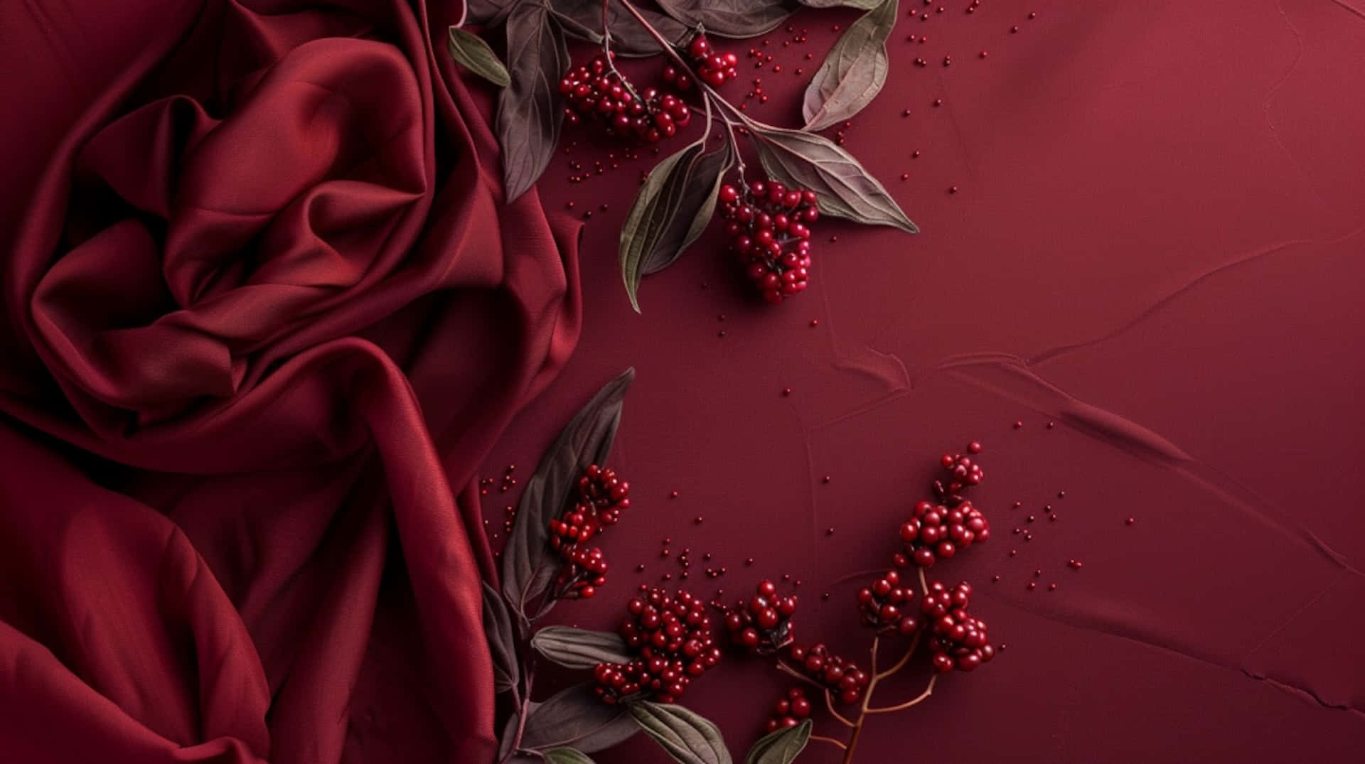 burgundy, silk drapes, glossy red berries, Full HD Desktop Wallpaper