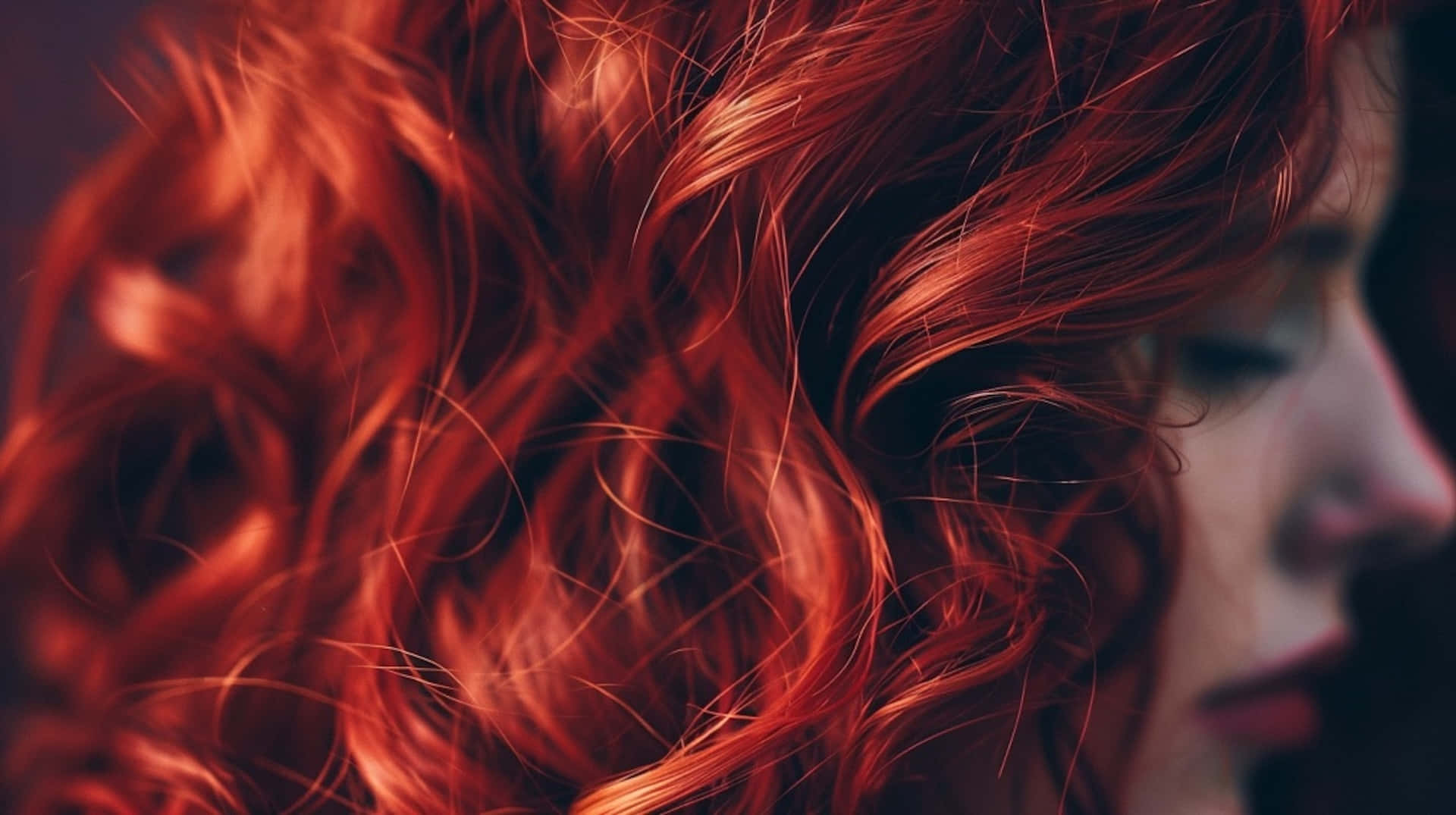 Burgundy Hair Profile, fiery red curly hair, soft lighting, Full HD Desktop Wallpaper