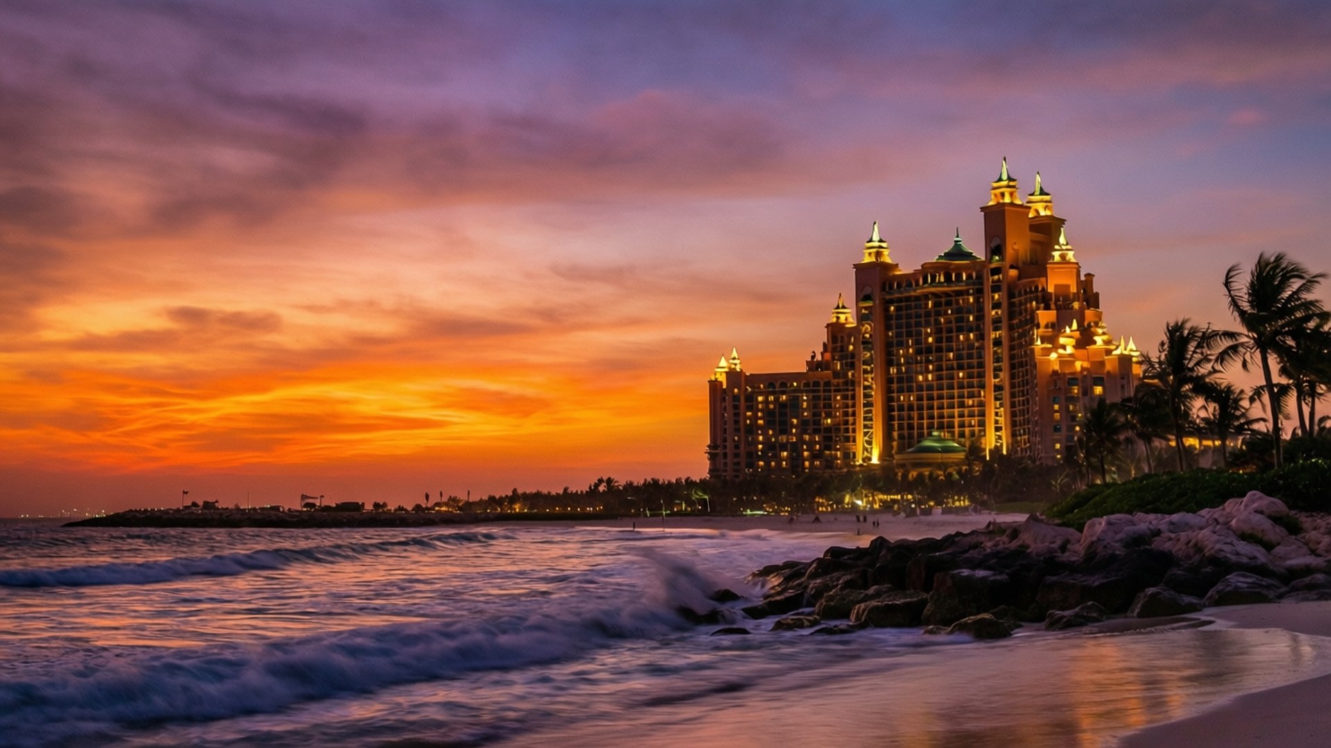 Burj Al Arab, golden hour, sunset, Full HD Desktop Wallpaper