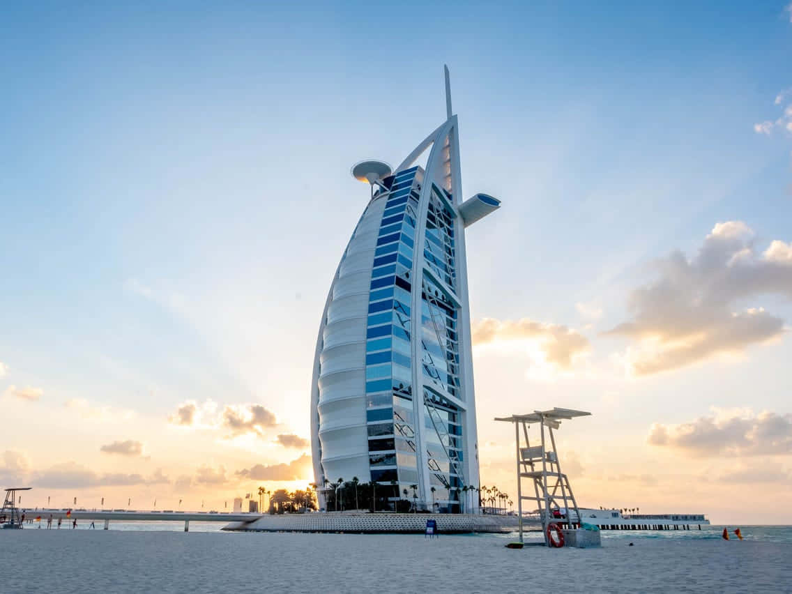 Burj Al Arab Hotel, sail-shaped, sunset, SD Desktop Wallpaper