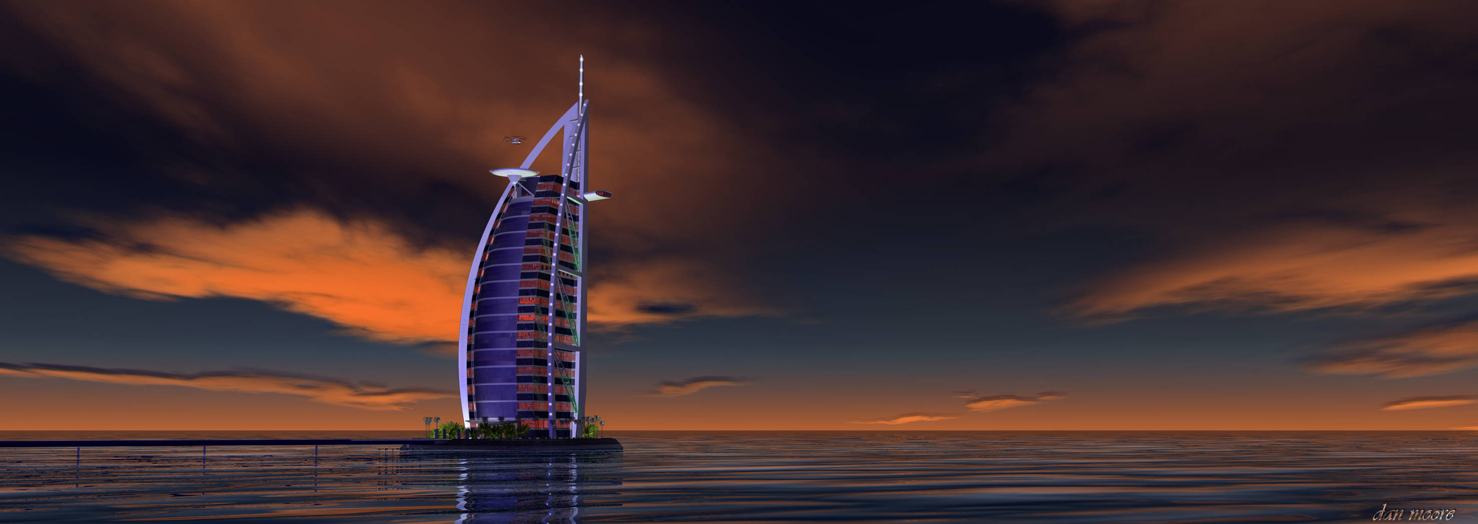 Burj Al Arab, purple, fiery orange, 2K Desktop Wallpaper