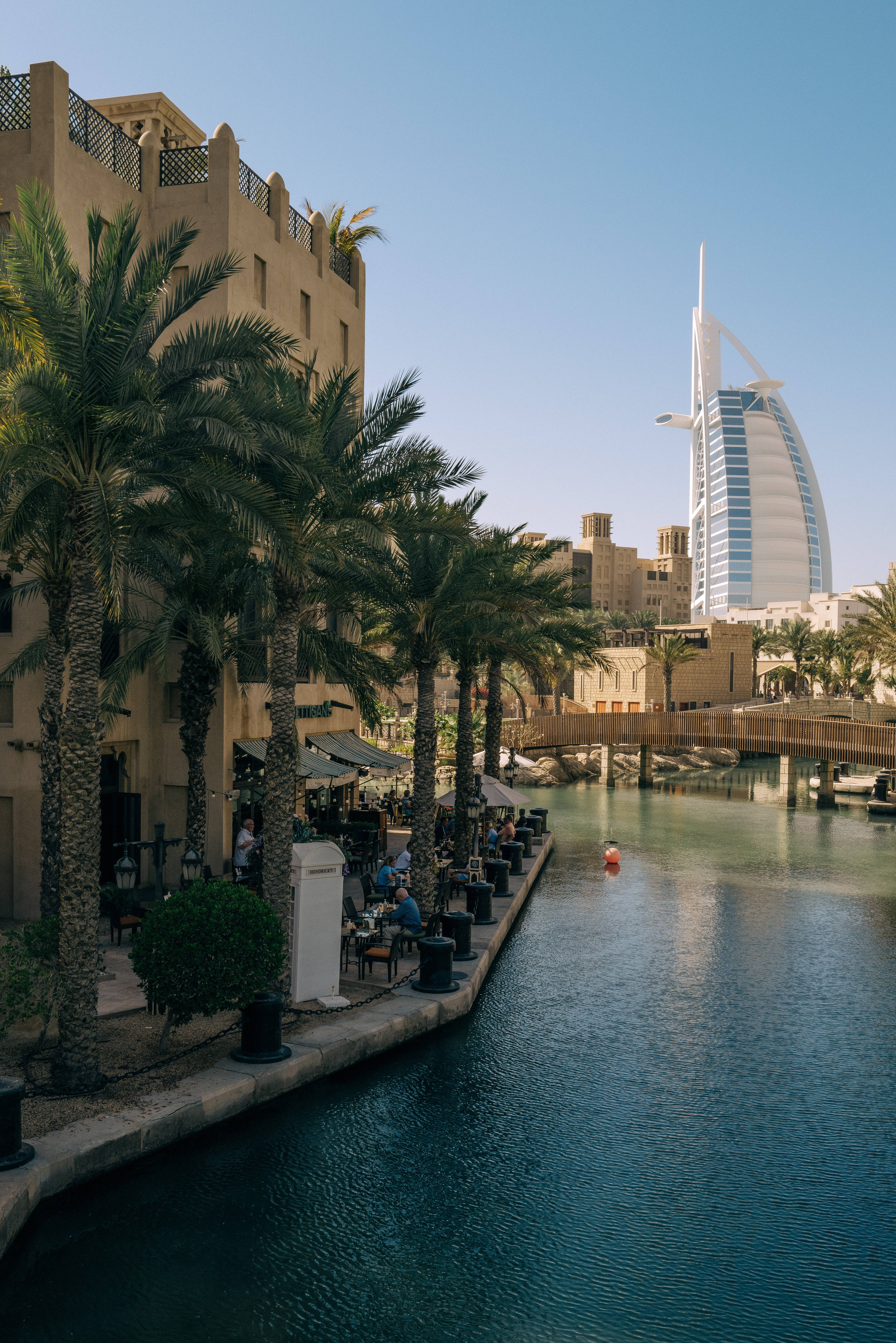 Burj Al Arab, PalmTrees, canal, 5K Phone Wallpaper