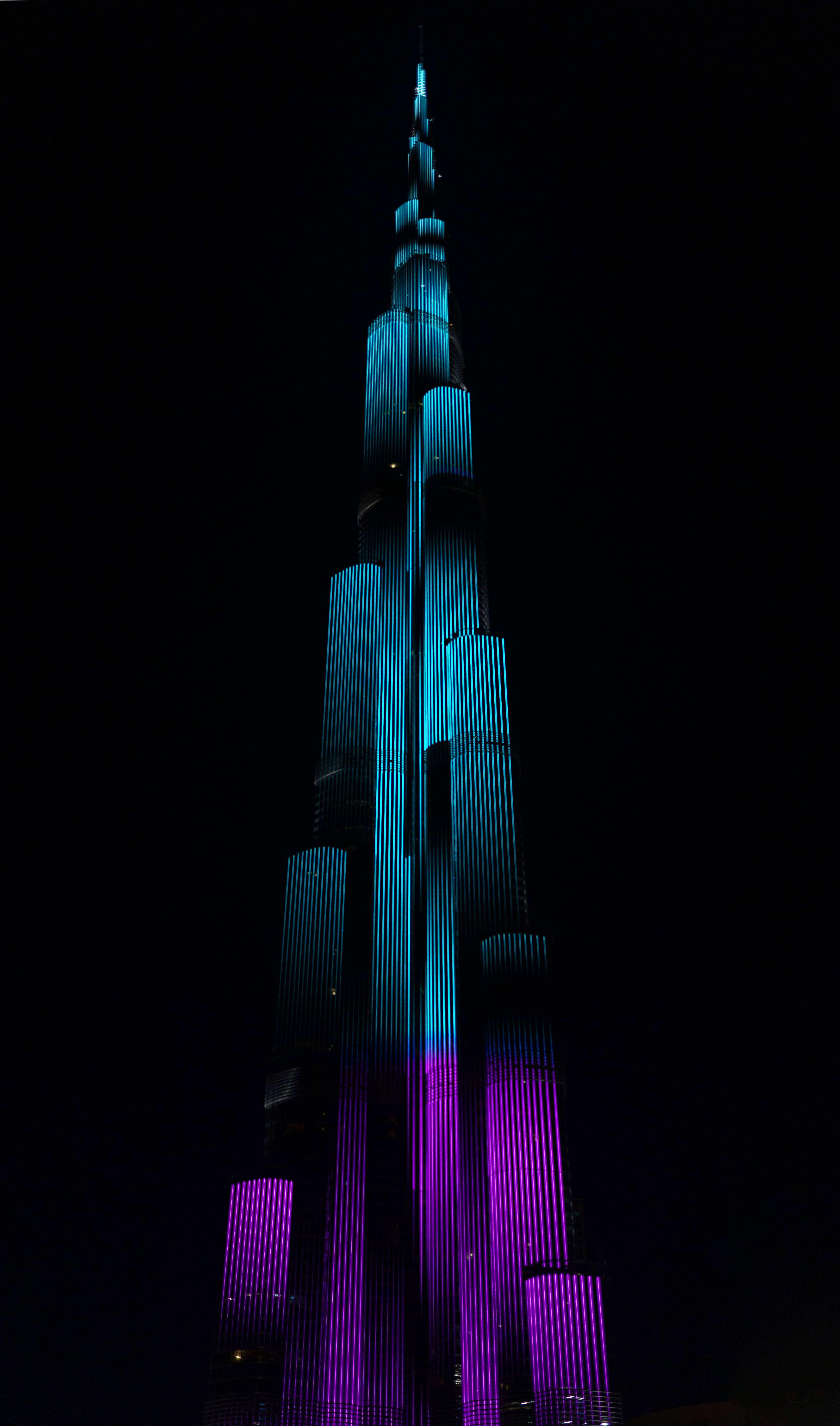 Burj Khalifa, teal, violet, 5K Phone Wallpaper
