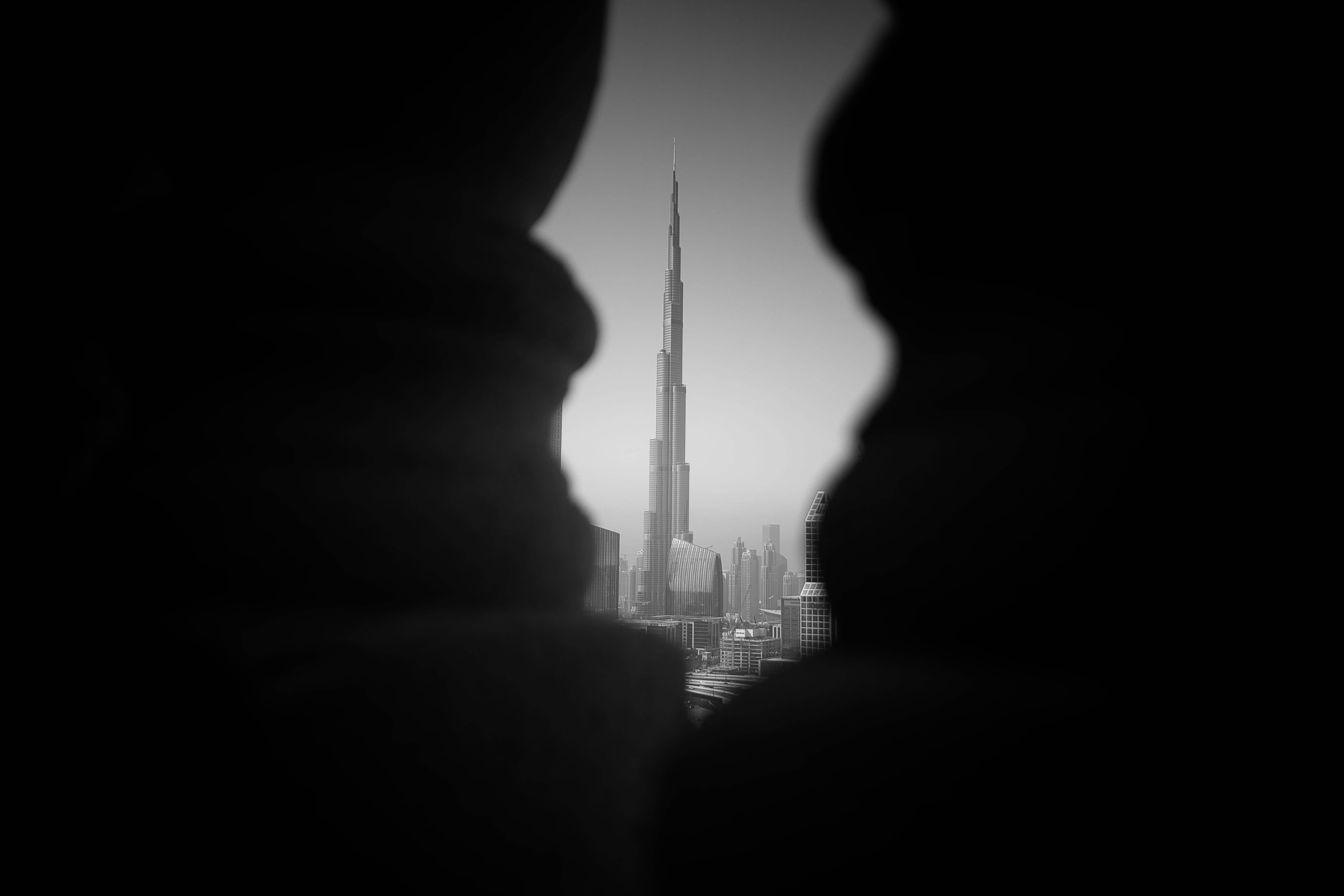 Burj Khalifa, monochrome, dark silhouettes, 5K Desktop Wallpaper