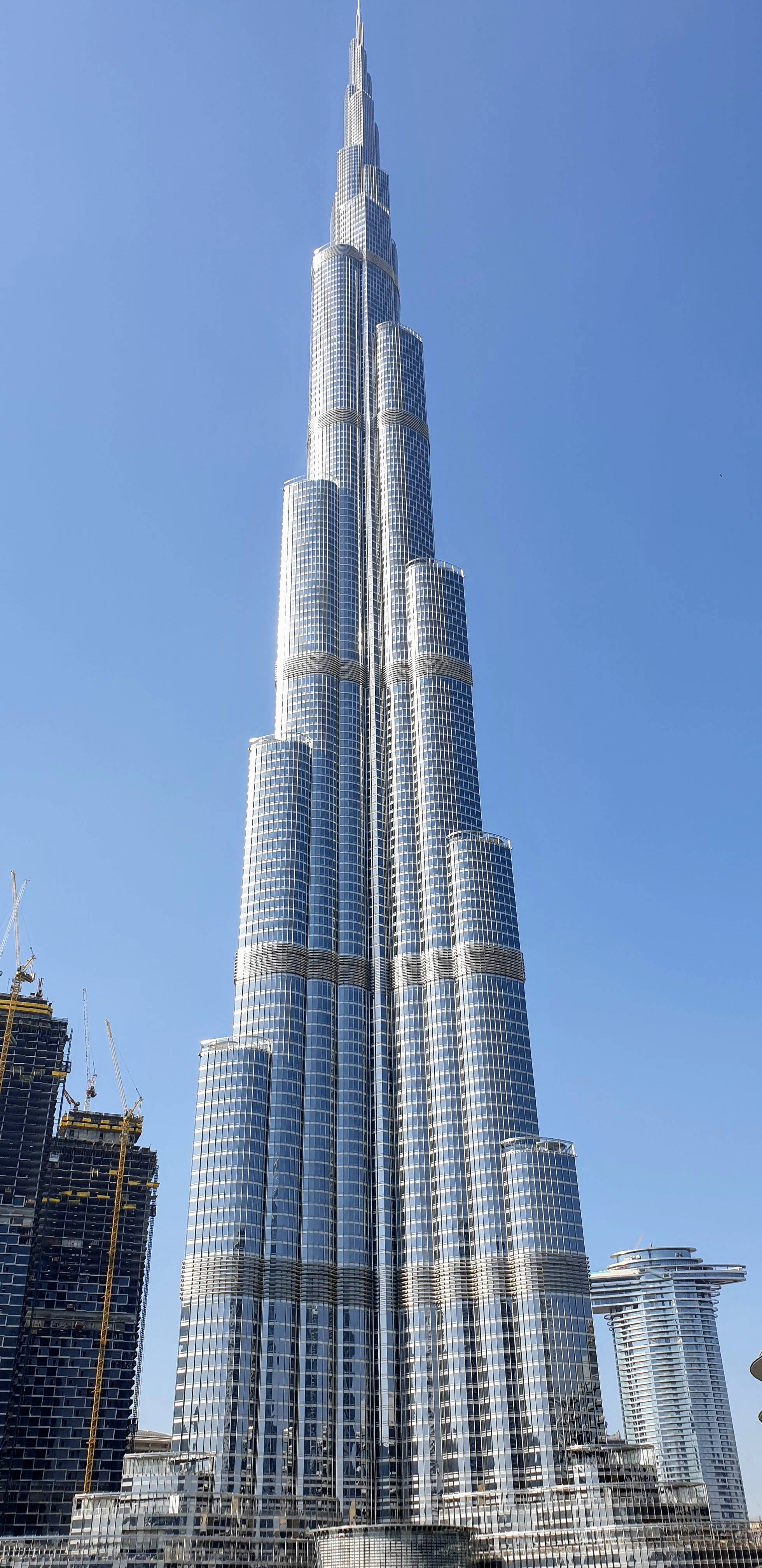 Burj Khalifa, skyscraper, clear blue sky, 4K Phone Wallpaper