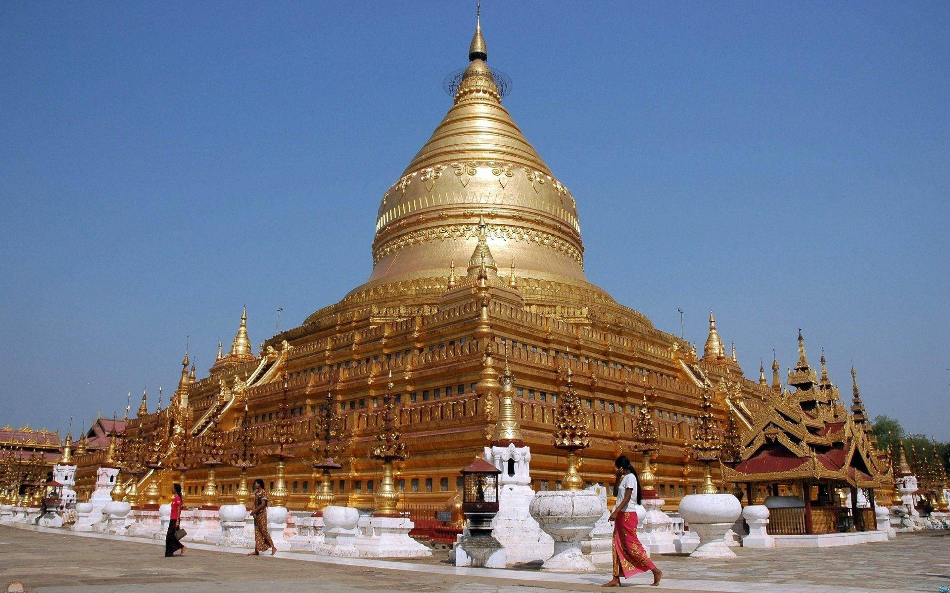 Burma, largest pagoda, golden pagoda, Full HD Desktop Wallpaper