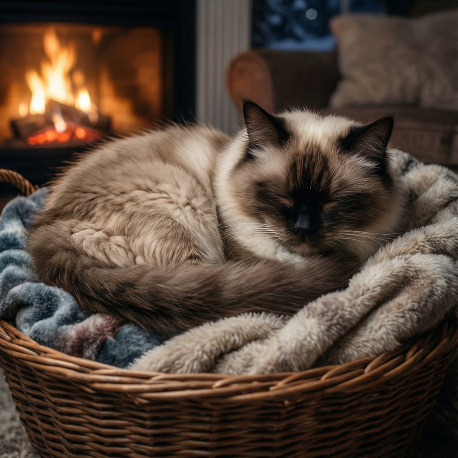 Burmilla, blanket basket, fireplace, HD Desktop Wallpaper