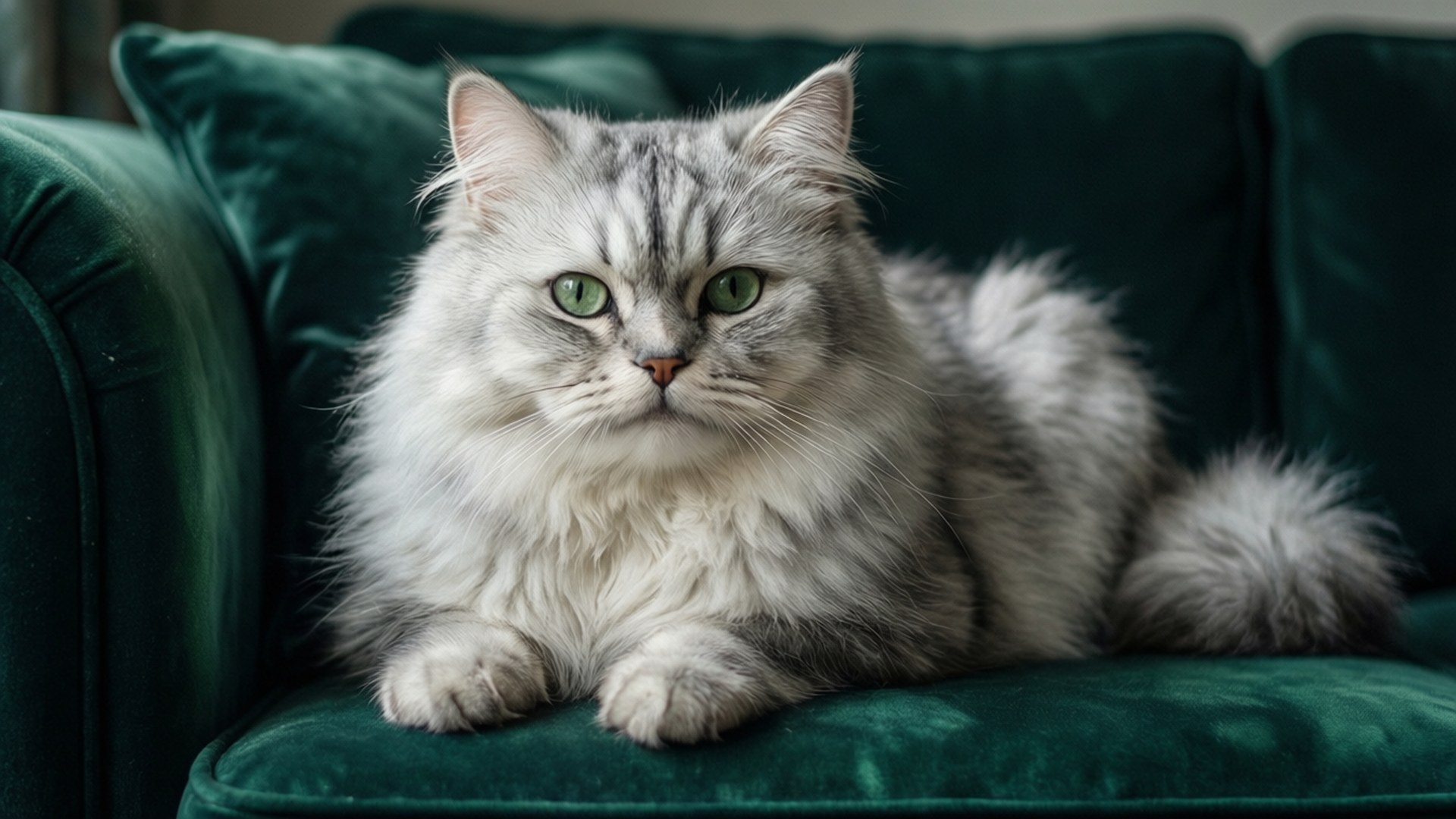 Burmilla, velvet sofa, jewel tones, Full HD Desktop Wallpaper