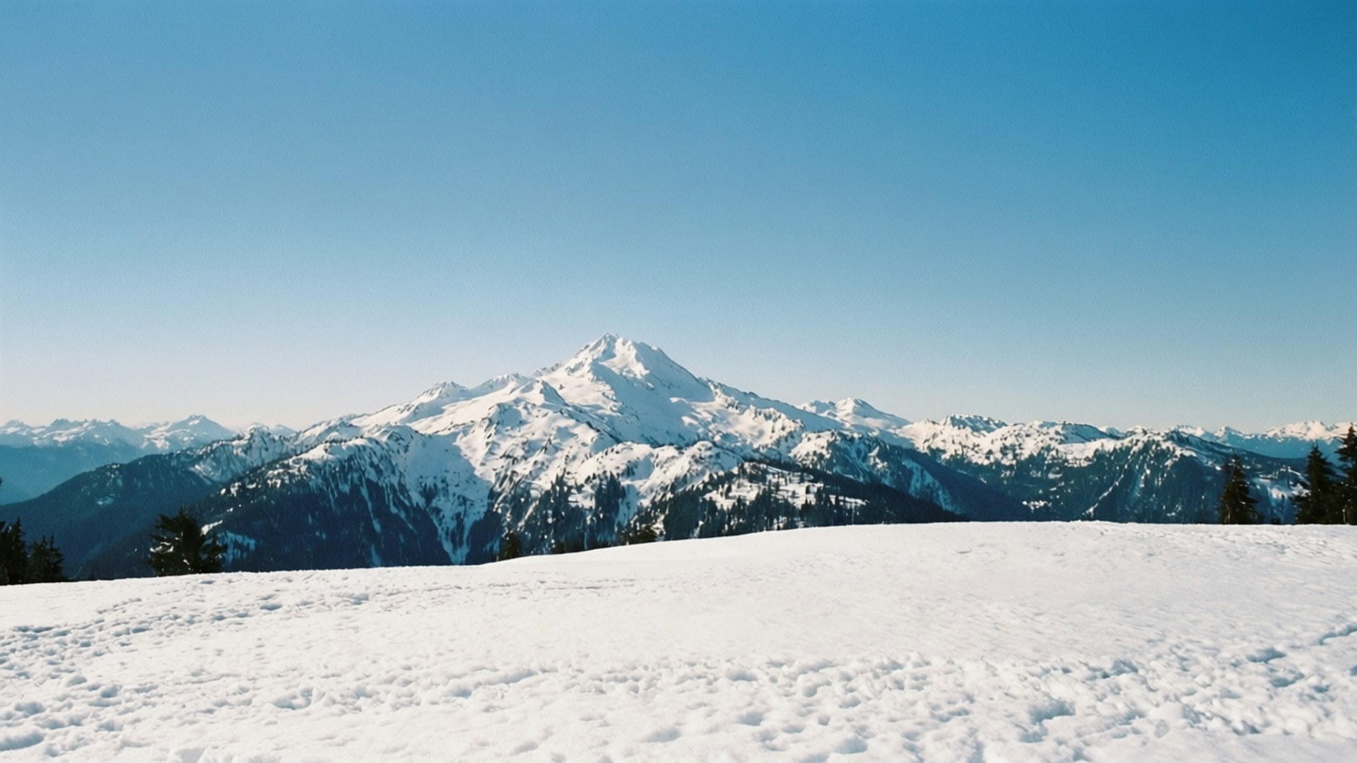 Burnaby Mountain, snow-covered, blue sky, Full HD Desktop Wallpaper