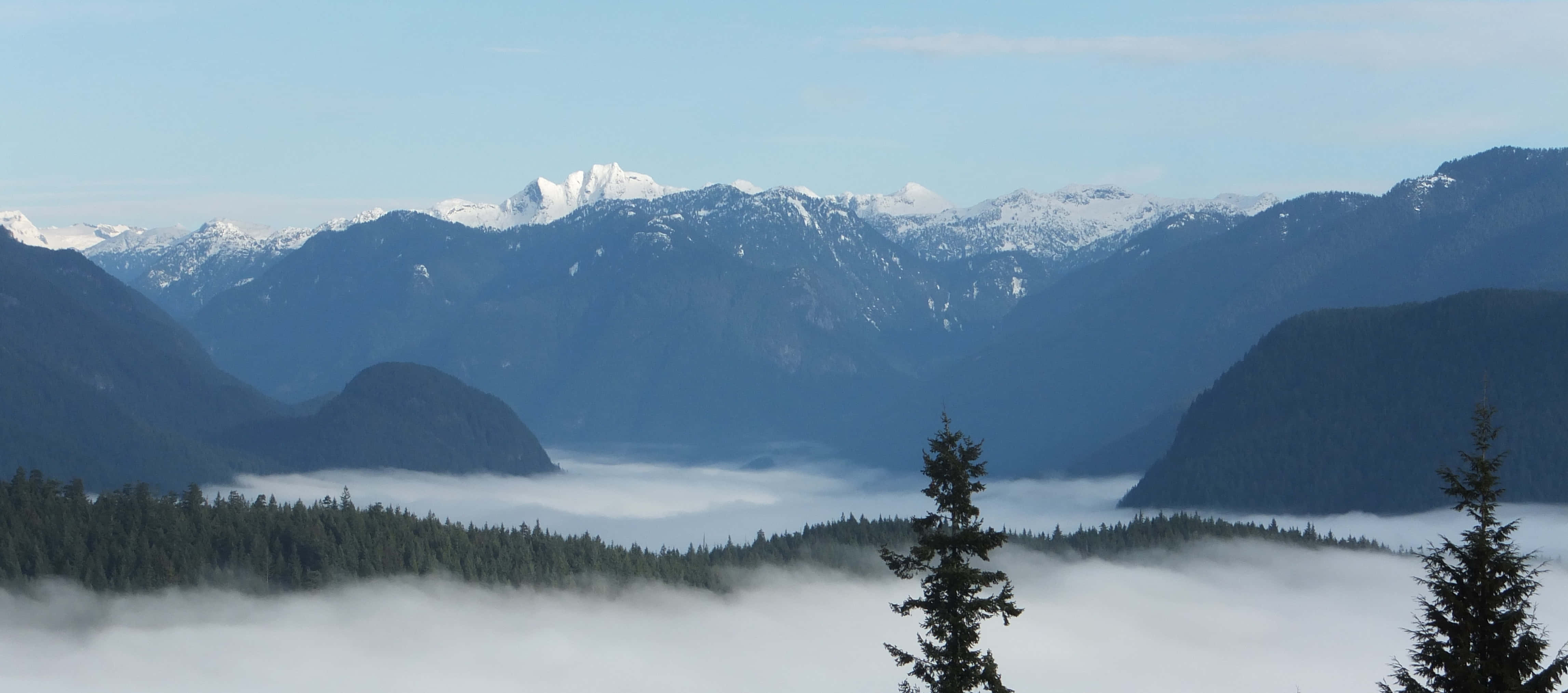 Burnaby Mountain, snow-capped mountains, sea of mist, 4K Desktop Wallpaper