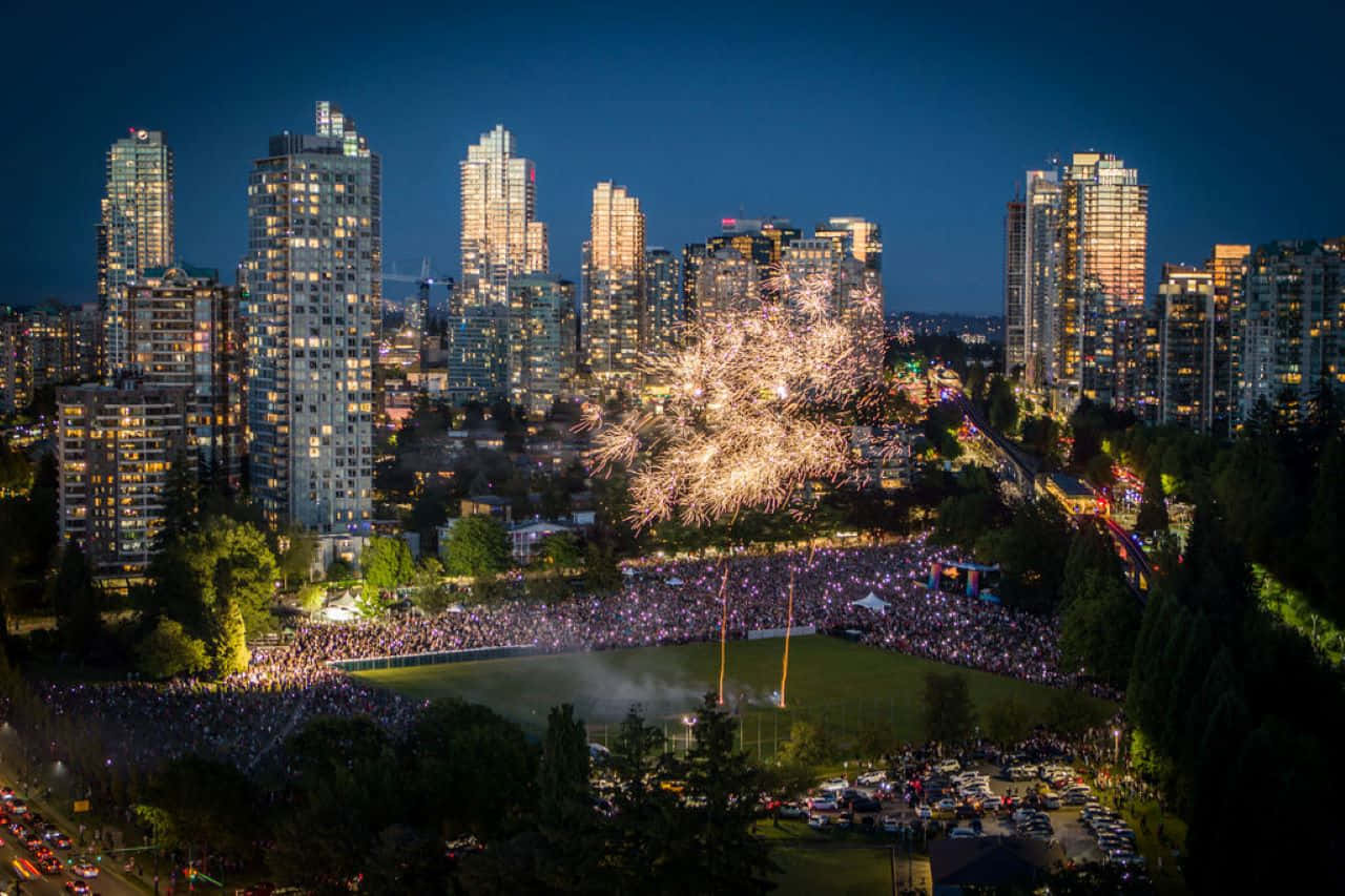 Burnaby, sunset, fireworks, HD Desktop Wallpaper