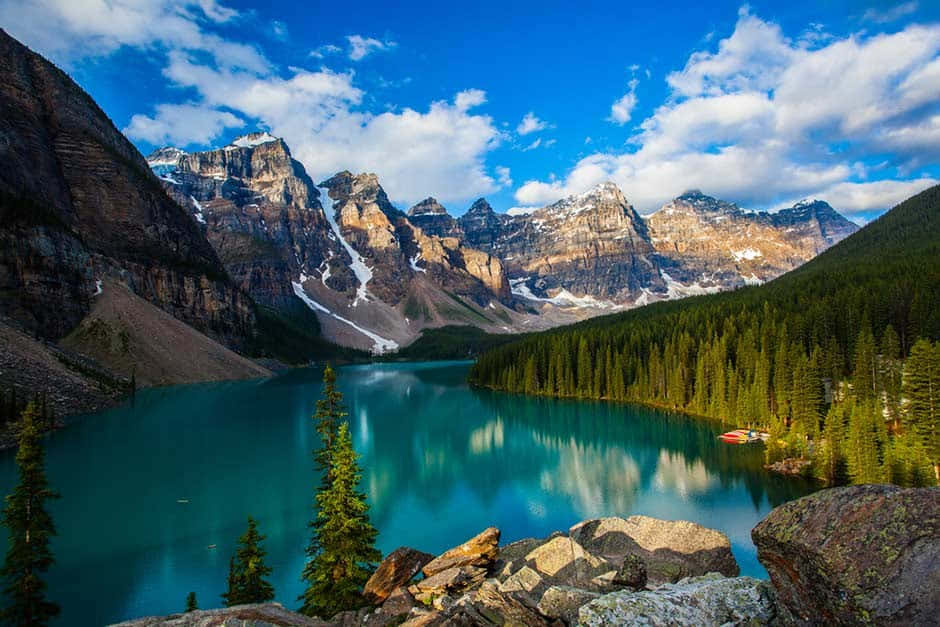 Burnaby, turquoise lake, snow-capped mountains, SD Desktop Wallpaper