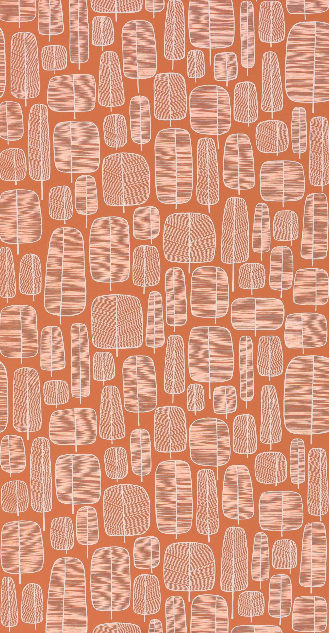 burnt orange, terracotta, white outlined leaf shapes, 2K Phone Wallpaper