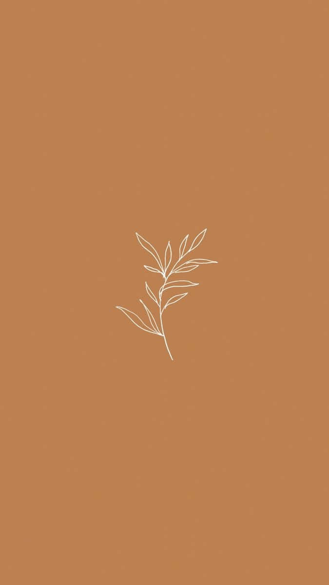 burnt orange, leafy branch, white line drawing, SD Phone Wallpaper