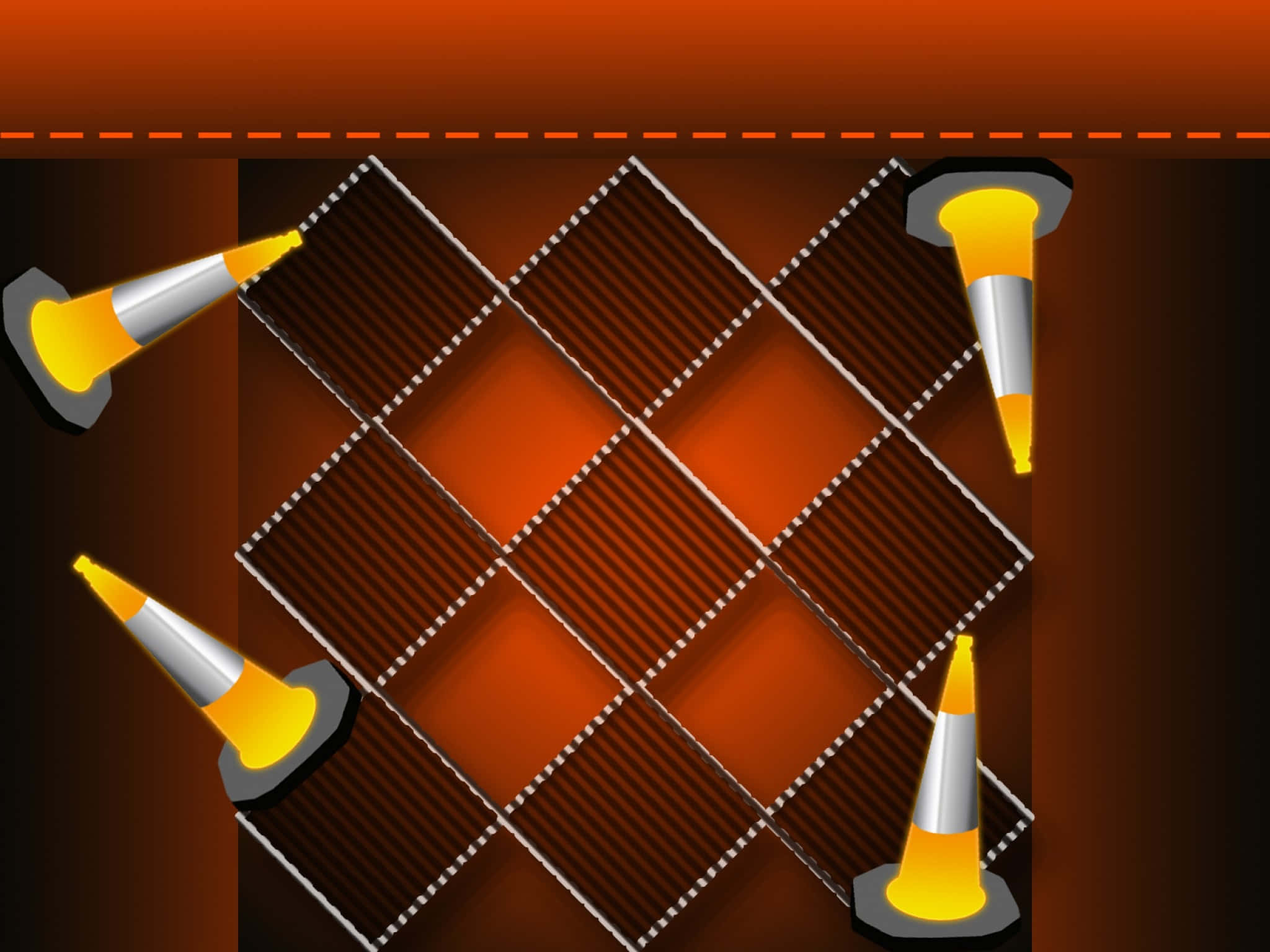 burnt orange, traffic cones, diamond-patterned grid, Full HD Desktop Wallpaper