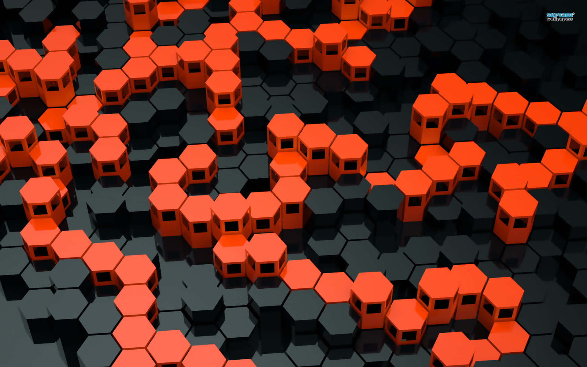 burnt orange, hexagonal blocks, dark gray hexagonal grid, Full HD Desktop Wallpaper