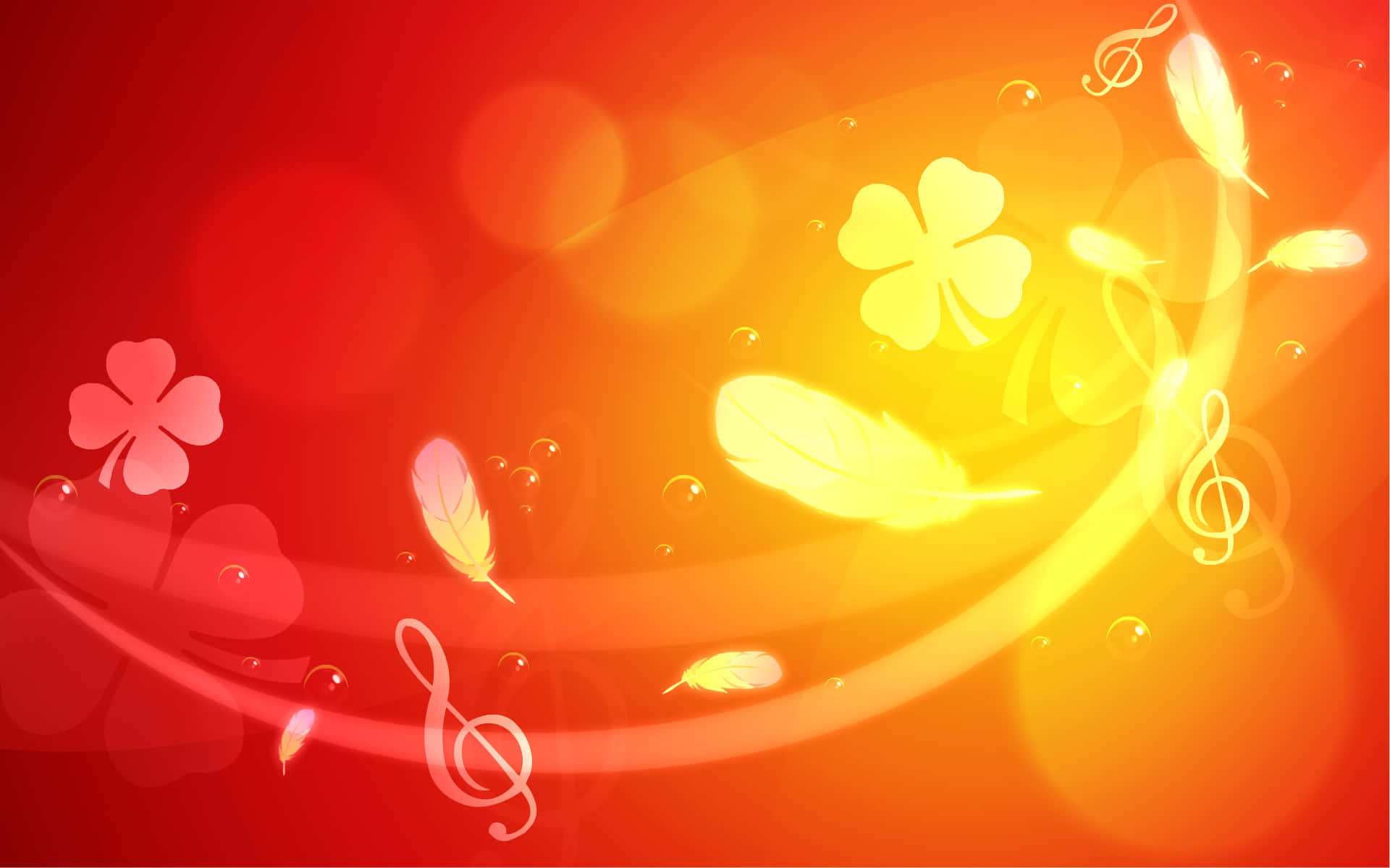burnt orange, shamrocks, feathers, Full HD Desktop Wallpaper