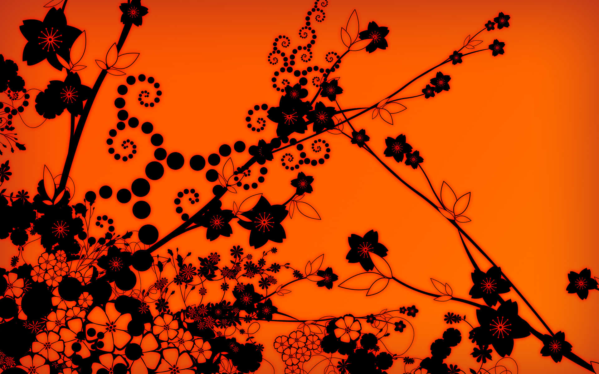 burnt orange, floral silhouettes, swirling patterns, Full HD Desktop Wallpaper
