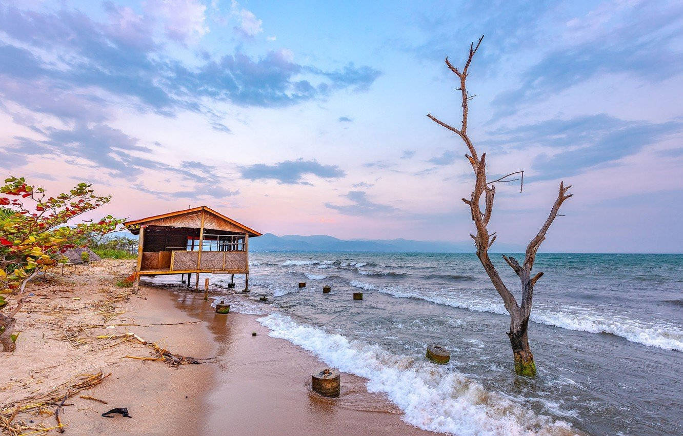 Burundi, shoreline of Burundi, wooden beach hut, HD Desktop Wallpaper