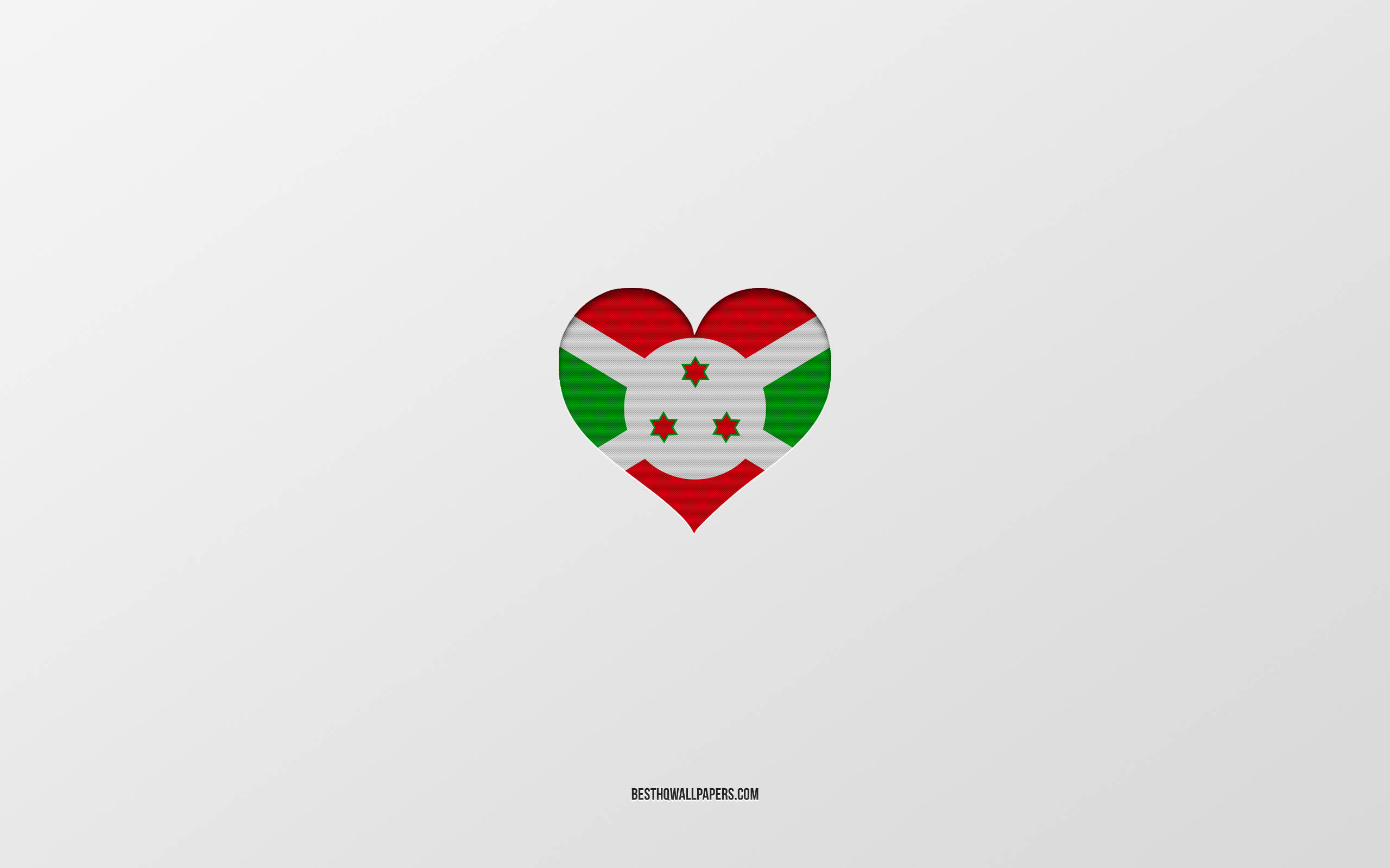 Burundi flag, heart-shaped, light gray background, 2K Desktop Wallpaper