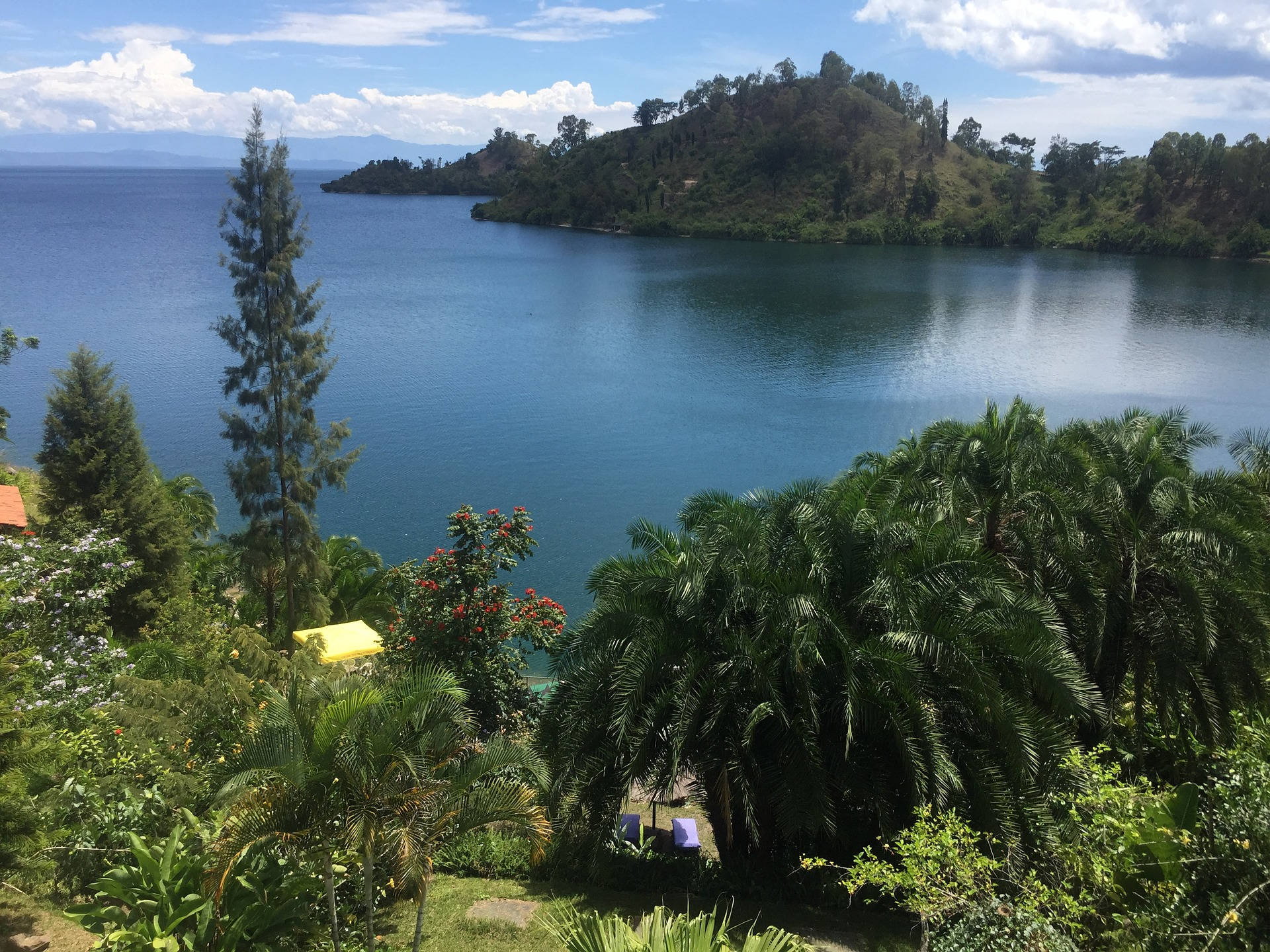 Burundi, serene tropical lake, lush green hills, Full HD Desktop Wallpaper