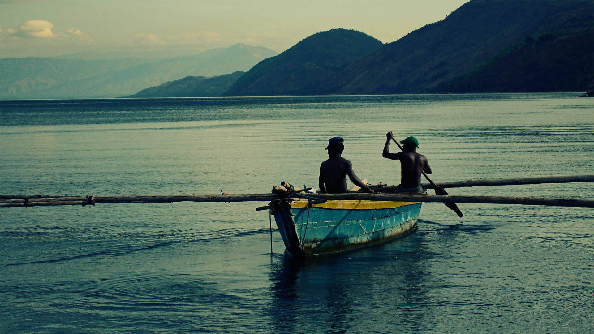 Burundi, traditional canoe, weathered blue boat, Full HD Desktop Wallpaper