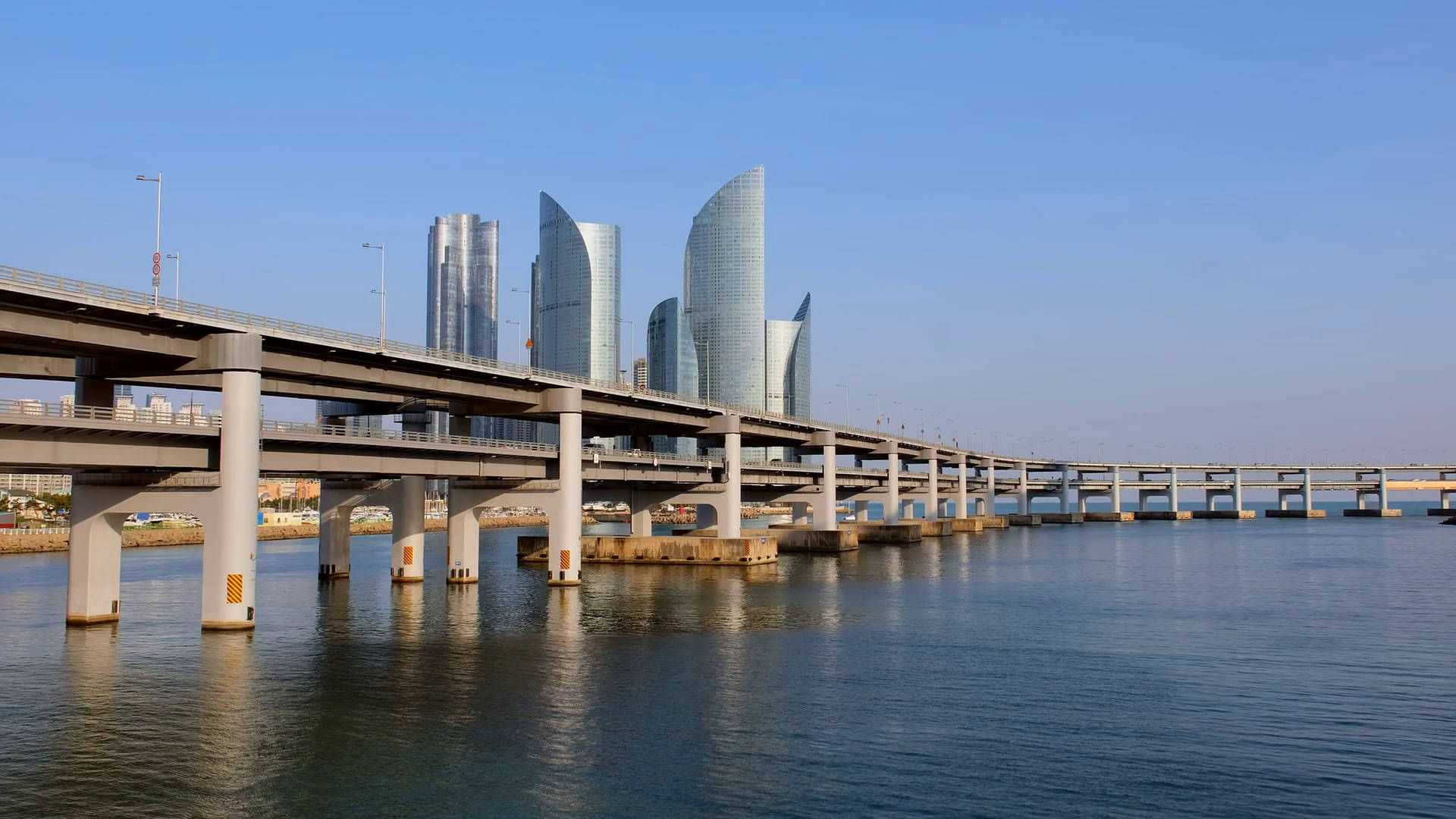 Busan, seafront city, concrete bridge, Full HD Desktop Wallpaper