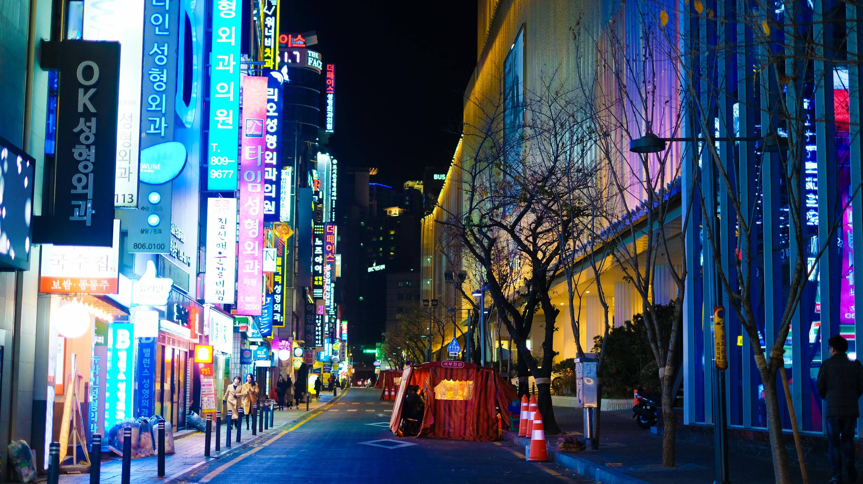 Busan, city street, night, 2K Desktop Wallpaper