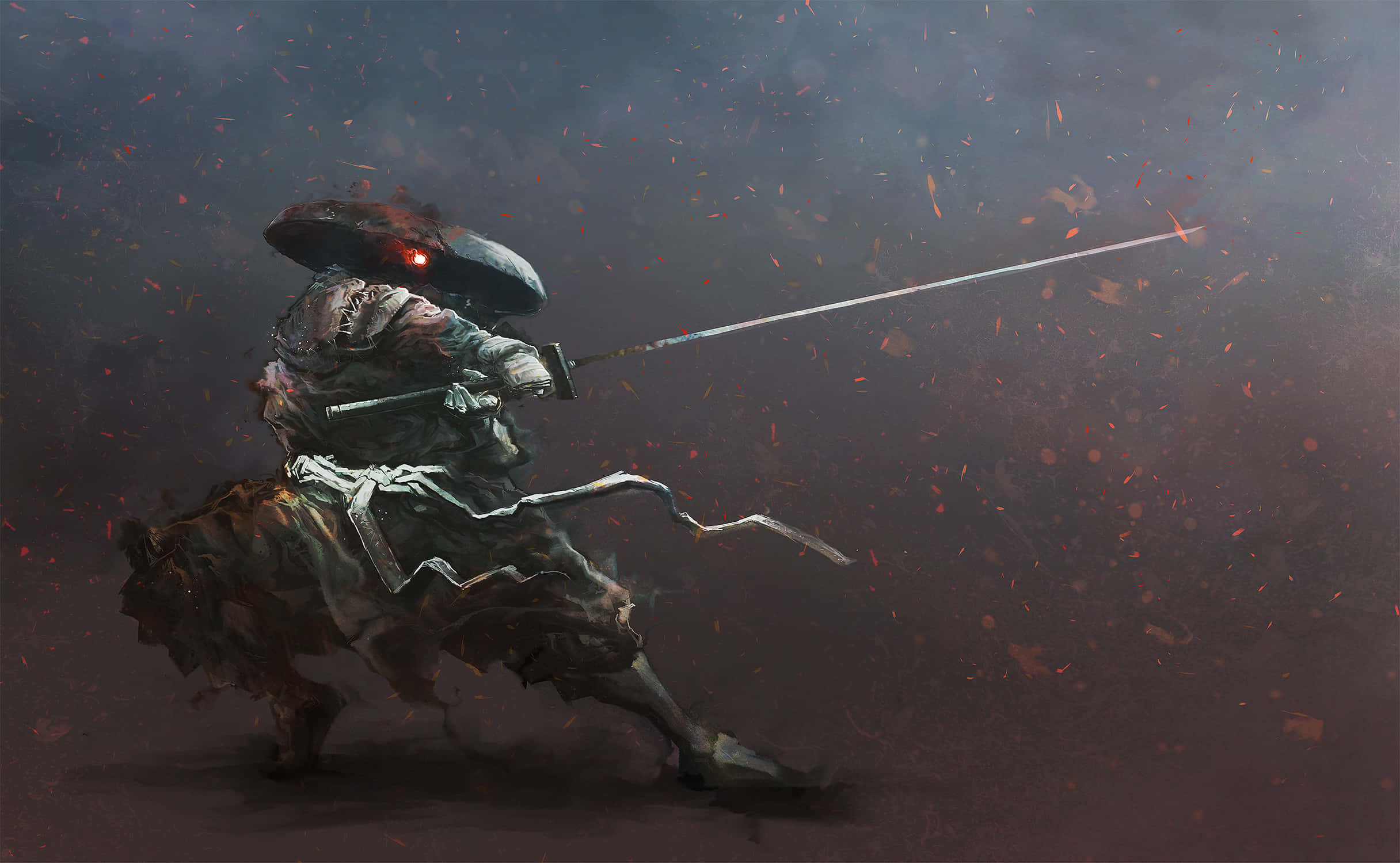 samurai warrior, hooded warrior, glowing sword, Full HD Desktop Wallpaper
