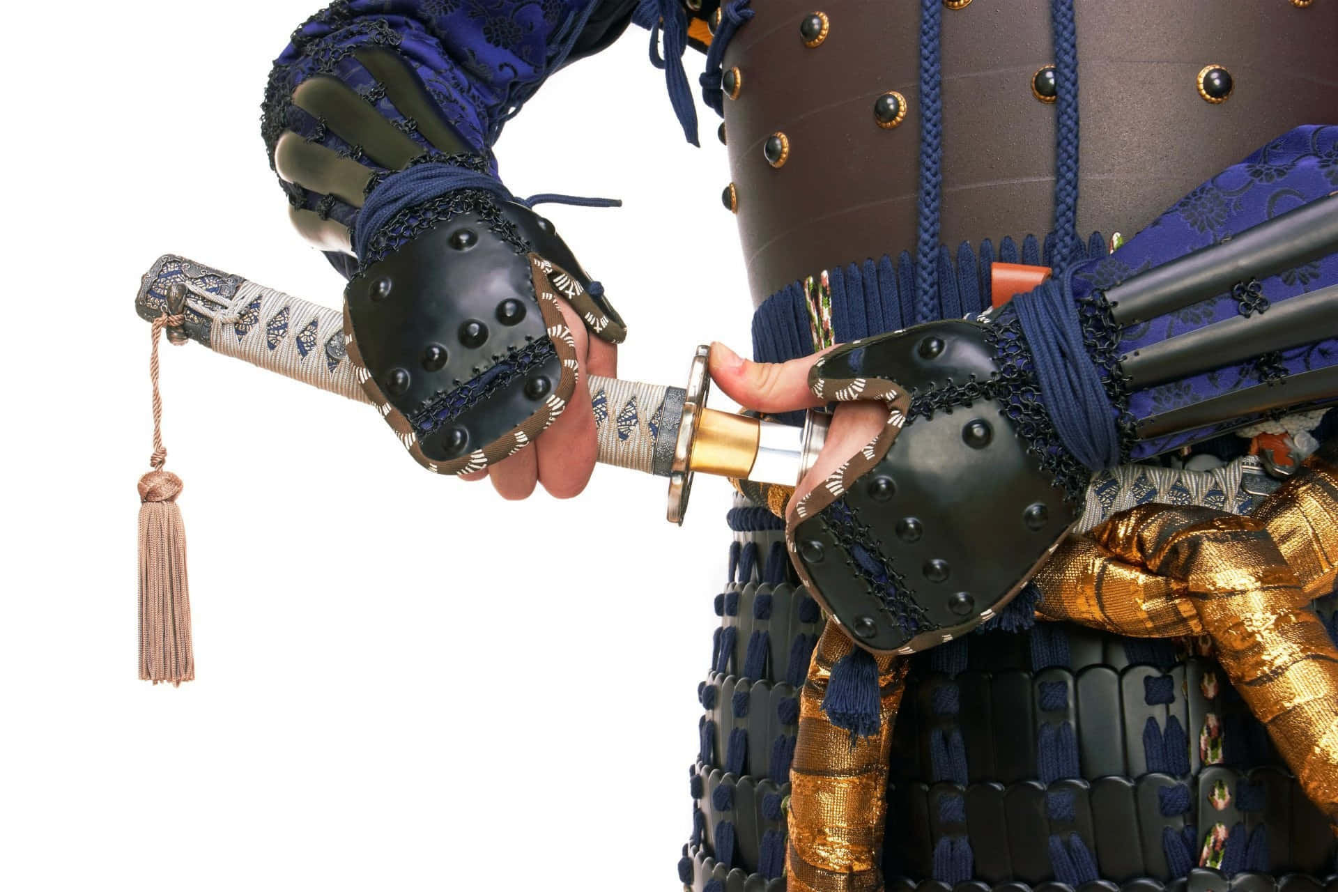 bushido, samurai, blue and gold armor, Full HD Desktop Wallpaper