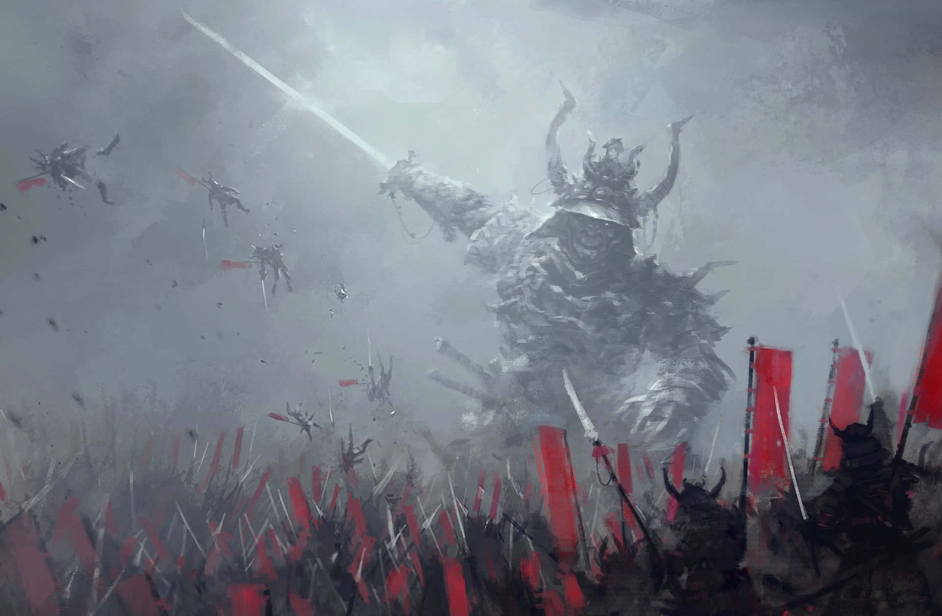 Bushido, samurai warrior, glowing sword, Full HD Desktop Wallpaper