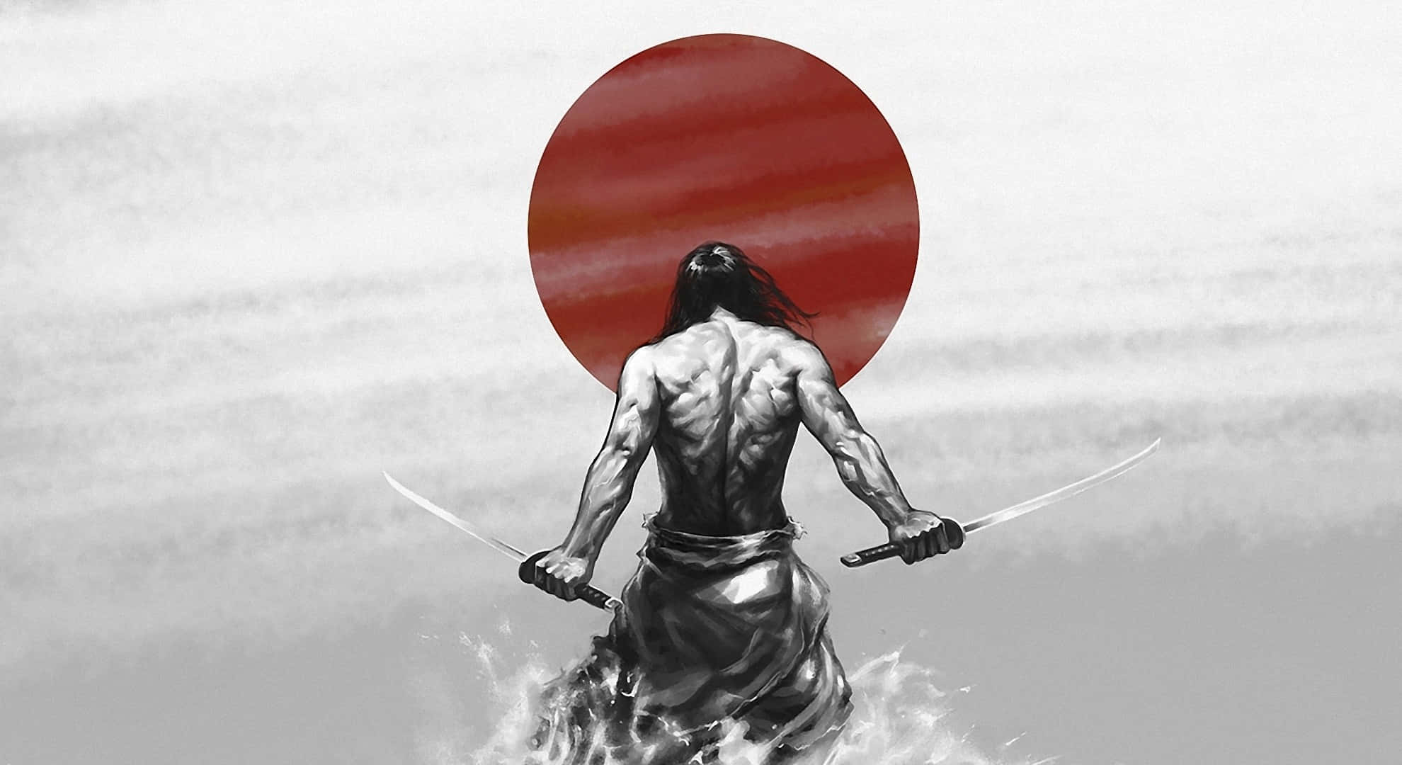 Bushido, samurai warrior, red sun, Full HD Desktop Wallpaper