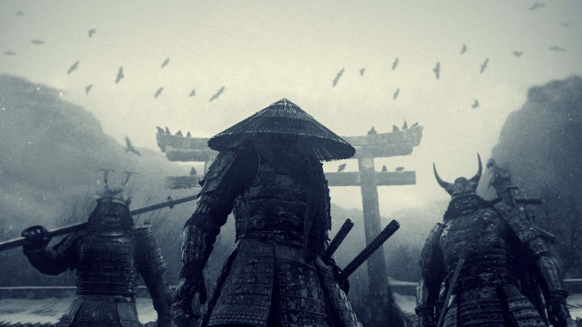 Bushido Wallpaper, samurai warrior, torii gate, Full HD Desktop Wallpaper