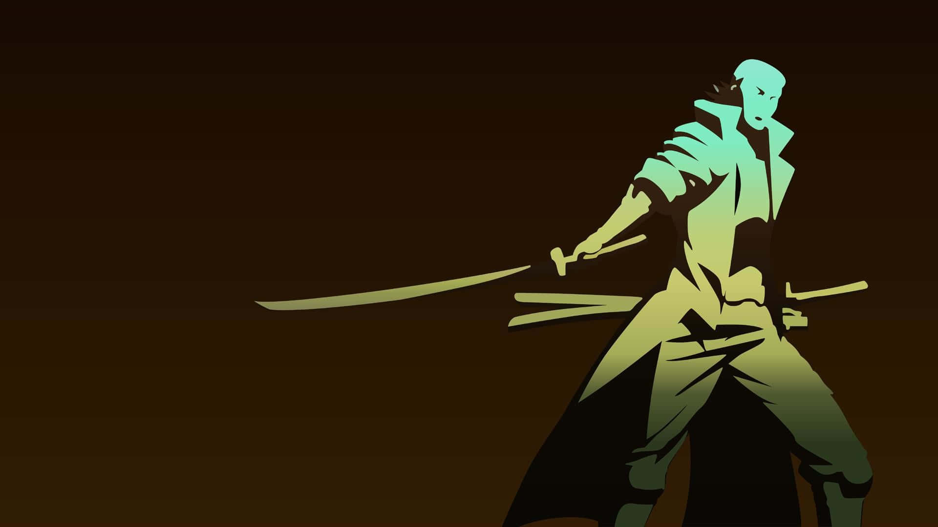 Bushido, 1920 x 1080, glowing green silhouette, Full HD Desktop Wallpaper