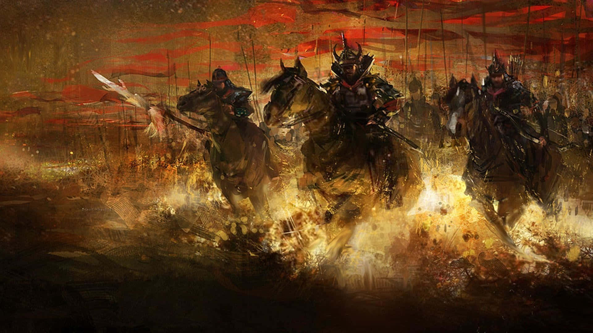 Bushido, samurai warriors, horseback, Full HD Desktop Wallpaper