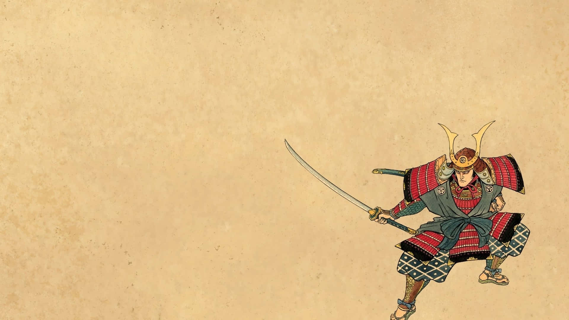 Bushido Warrior, red and green armor, katana, Full HD Desktop Wallpaper