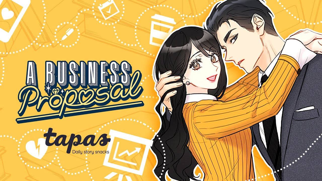 Business Proposal, anime couple, vibrant yellow background, HD Desktop Wallpaper