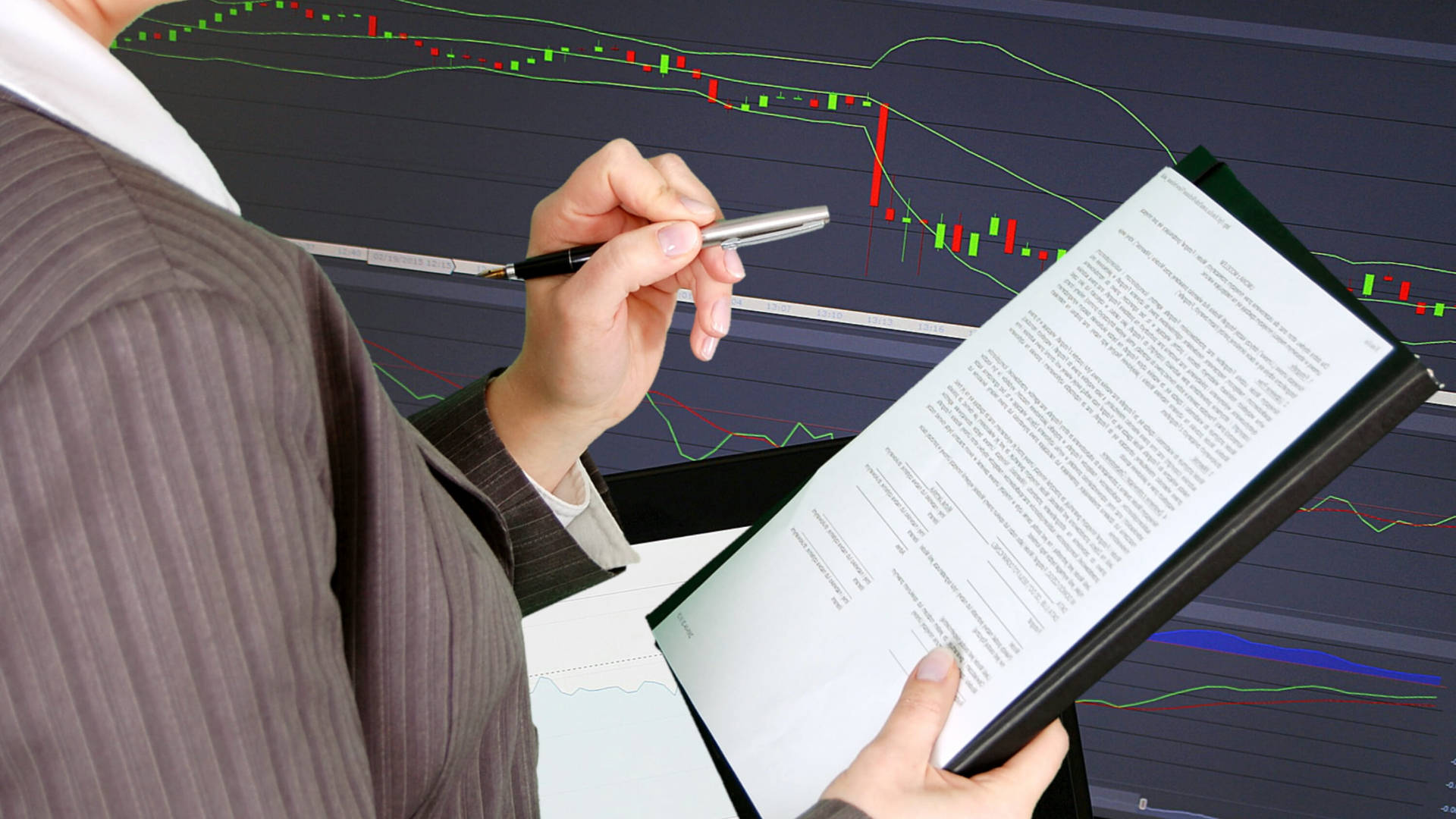 pinstripe suit, financial charts, documents, Full HD Desktop Wallpaper