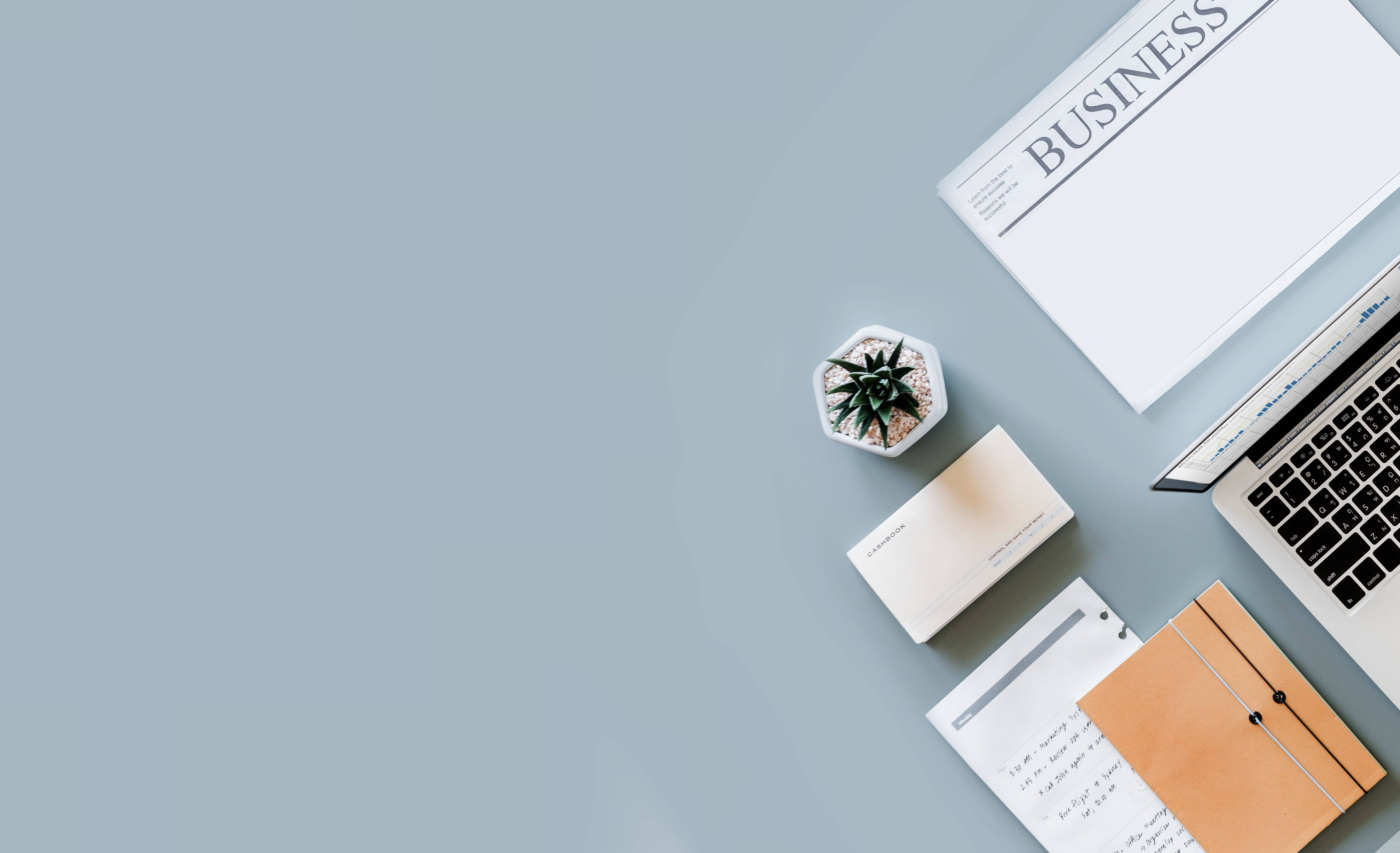 minimalistic business setup, Streamlined Business Workspace Setup, laptop, 5K Desktop Wallpaper