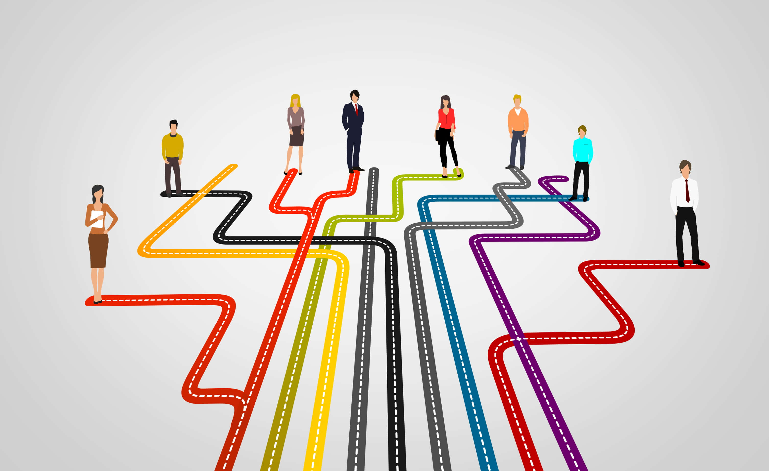 Different Roads Lead To Same Destination, colorful diverging roads, career paths, 2K Desktop Wallpaper