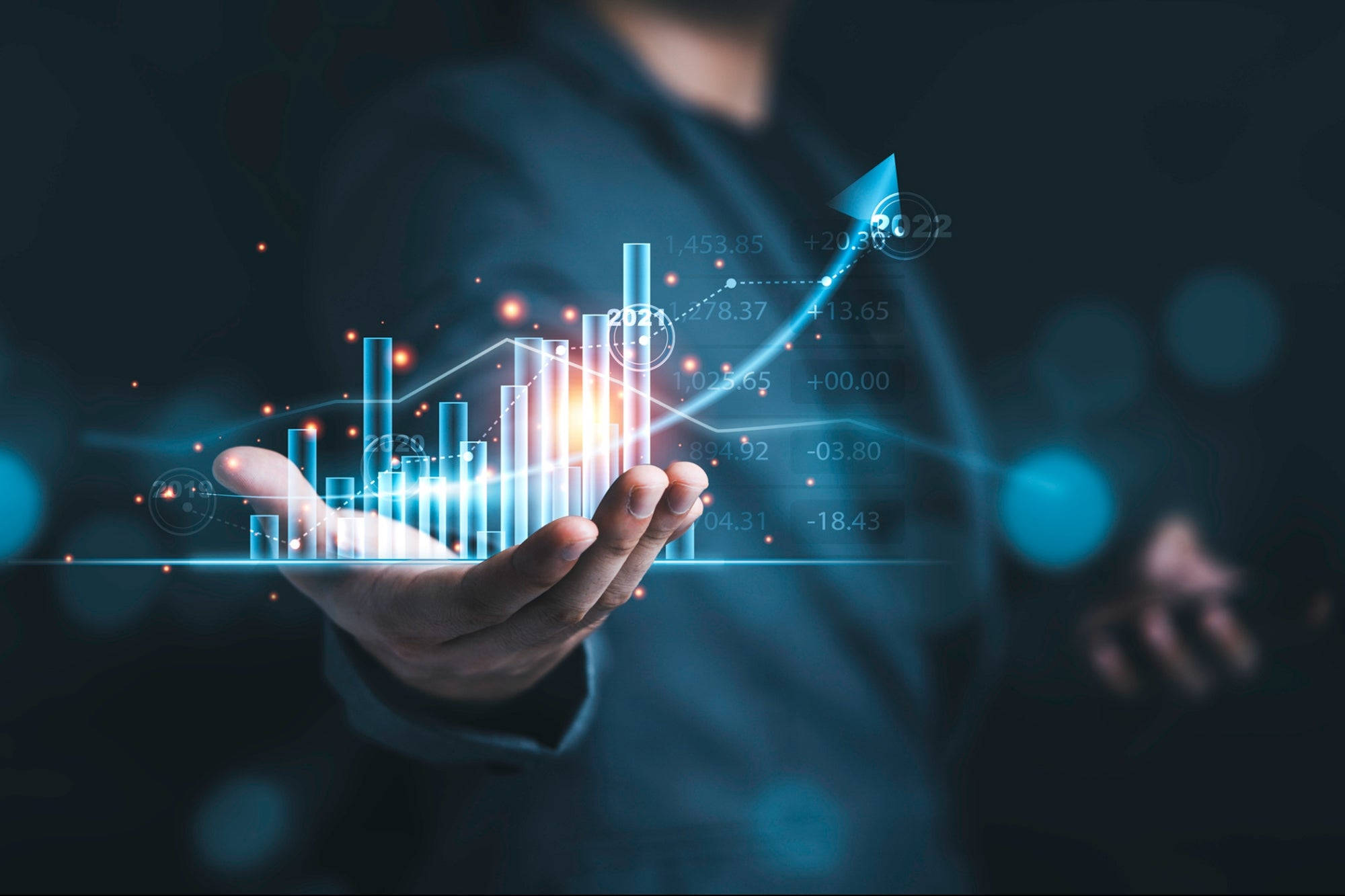 holographic bar chart, line graph, financial data, Full HD Desktop Wallpaper