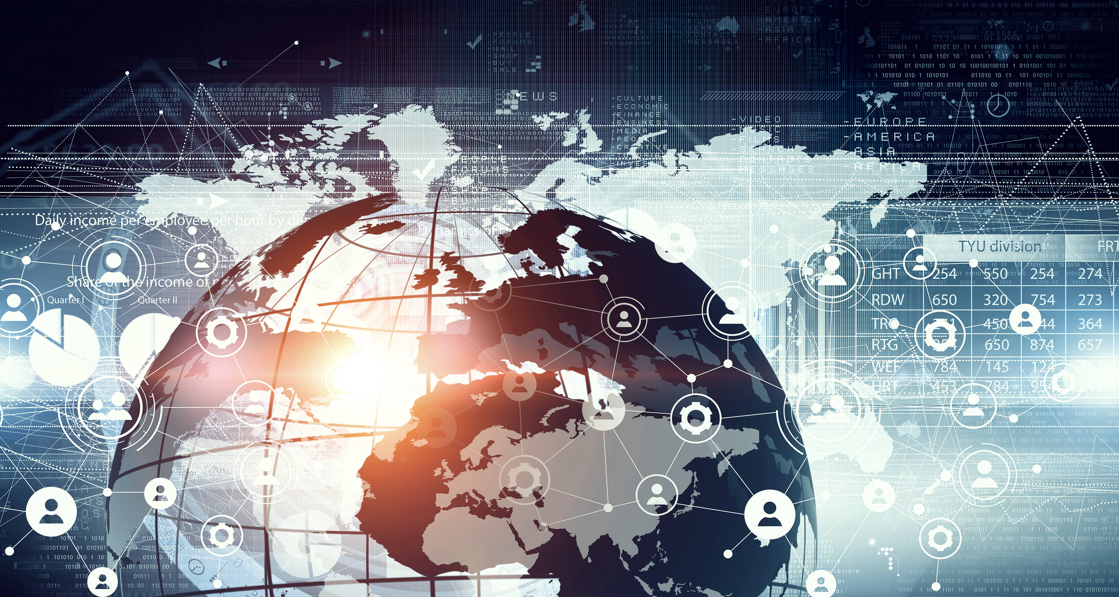 worldwide business connection, glowing globe, digital data streams, 4K Desktop Wallpaper