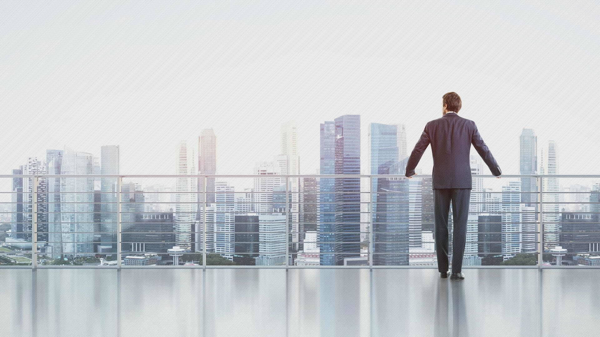 businessman, suit, glass balcony, Full HD Desktop Wallpaper