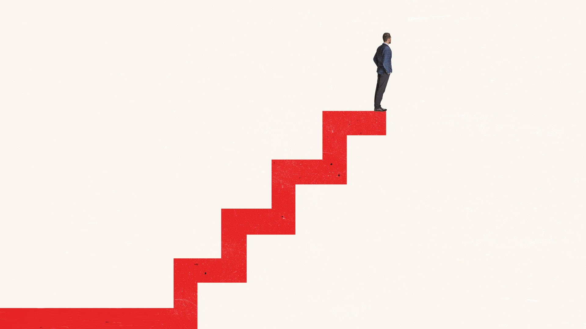entrepreneur, bold red staircase, minimalist off-white void, Full HD Desktop Wallpaper