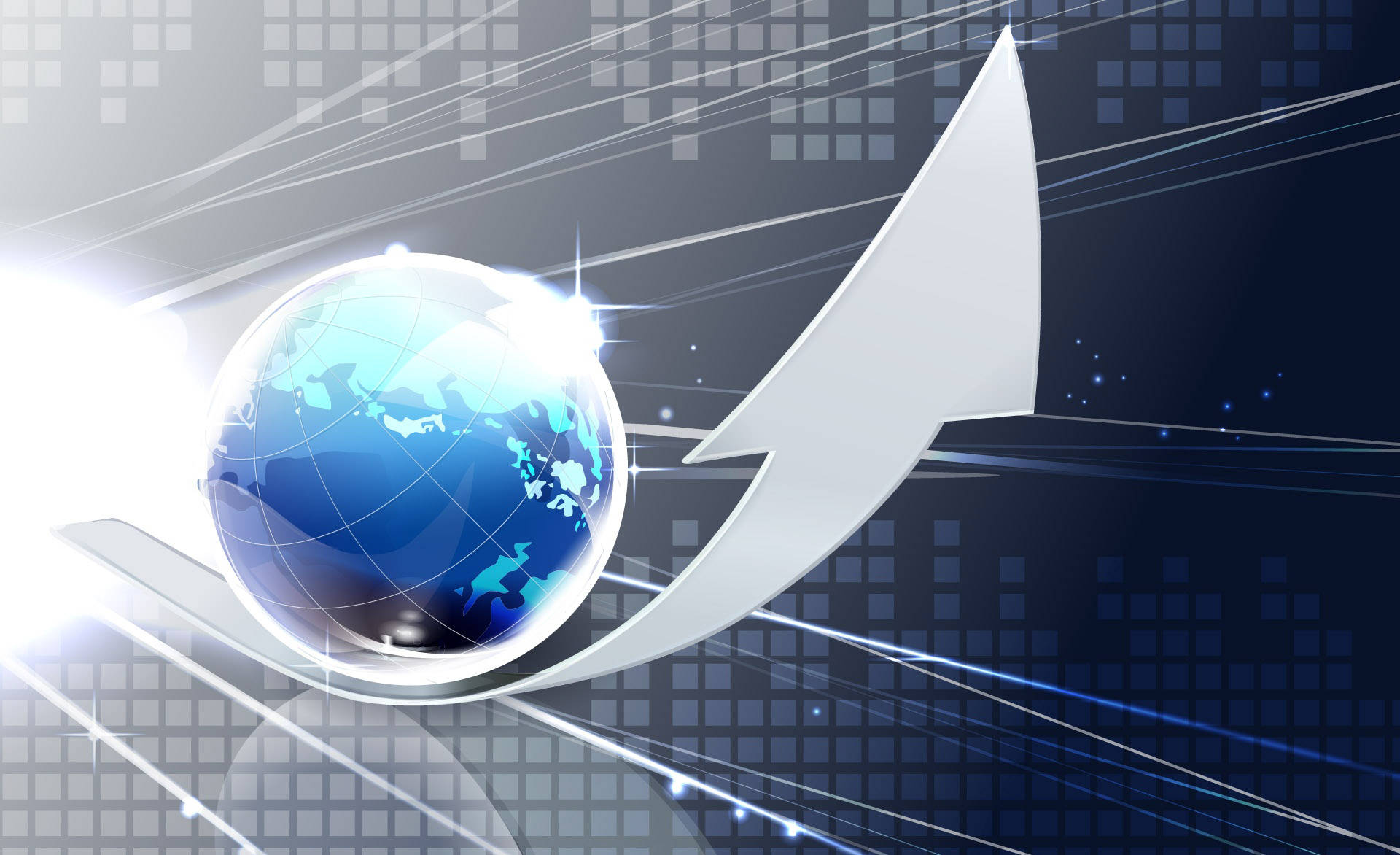 Internet World Business, glowing blue globe, rising white arrow, Full HD Desktop Wallpaper