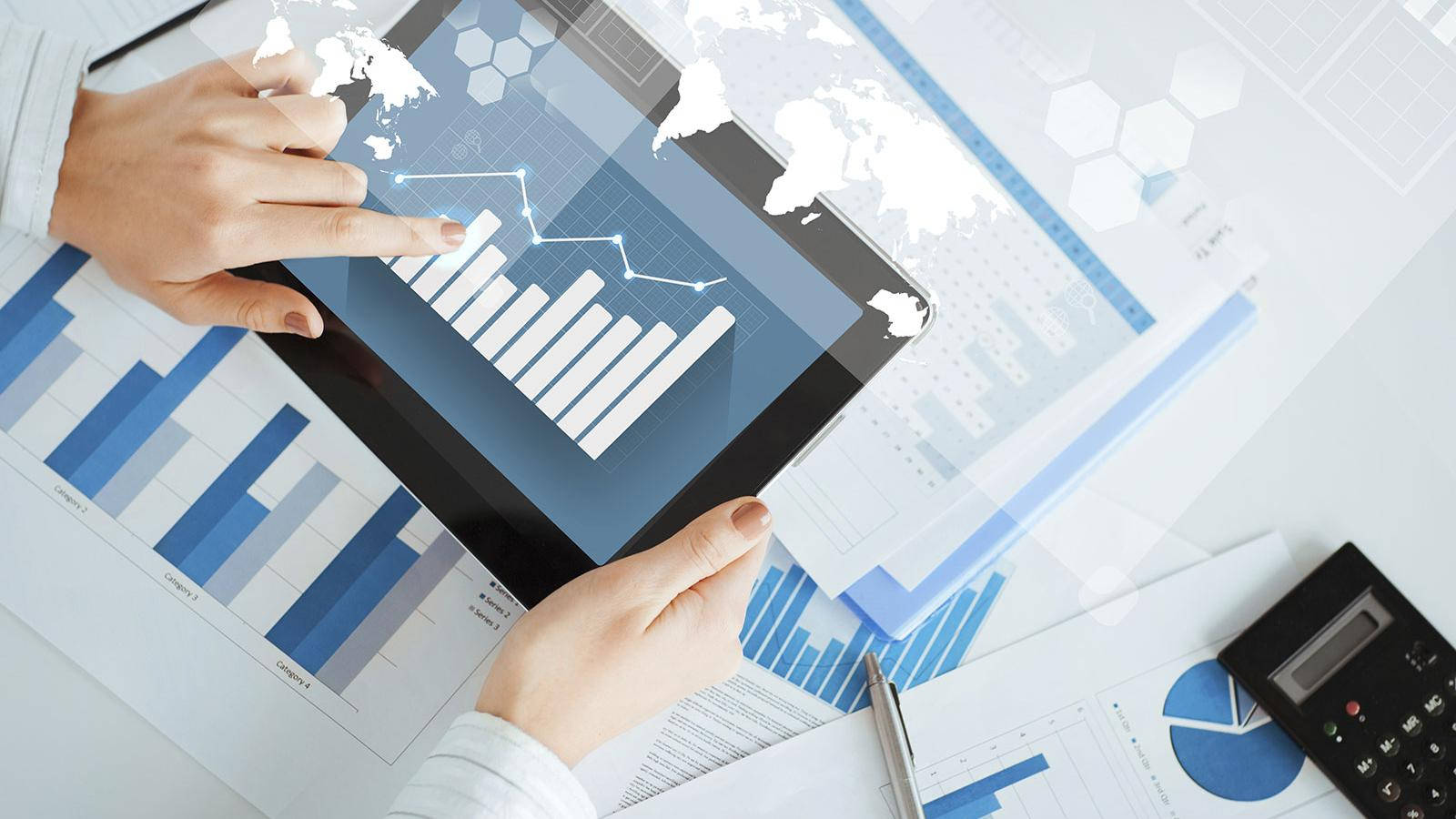 Business Analytics & Management, tablet, financial charts, HD Desktop Wallpaper