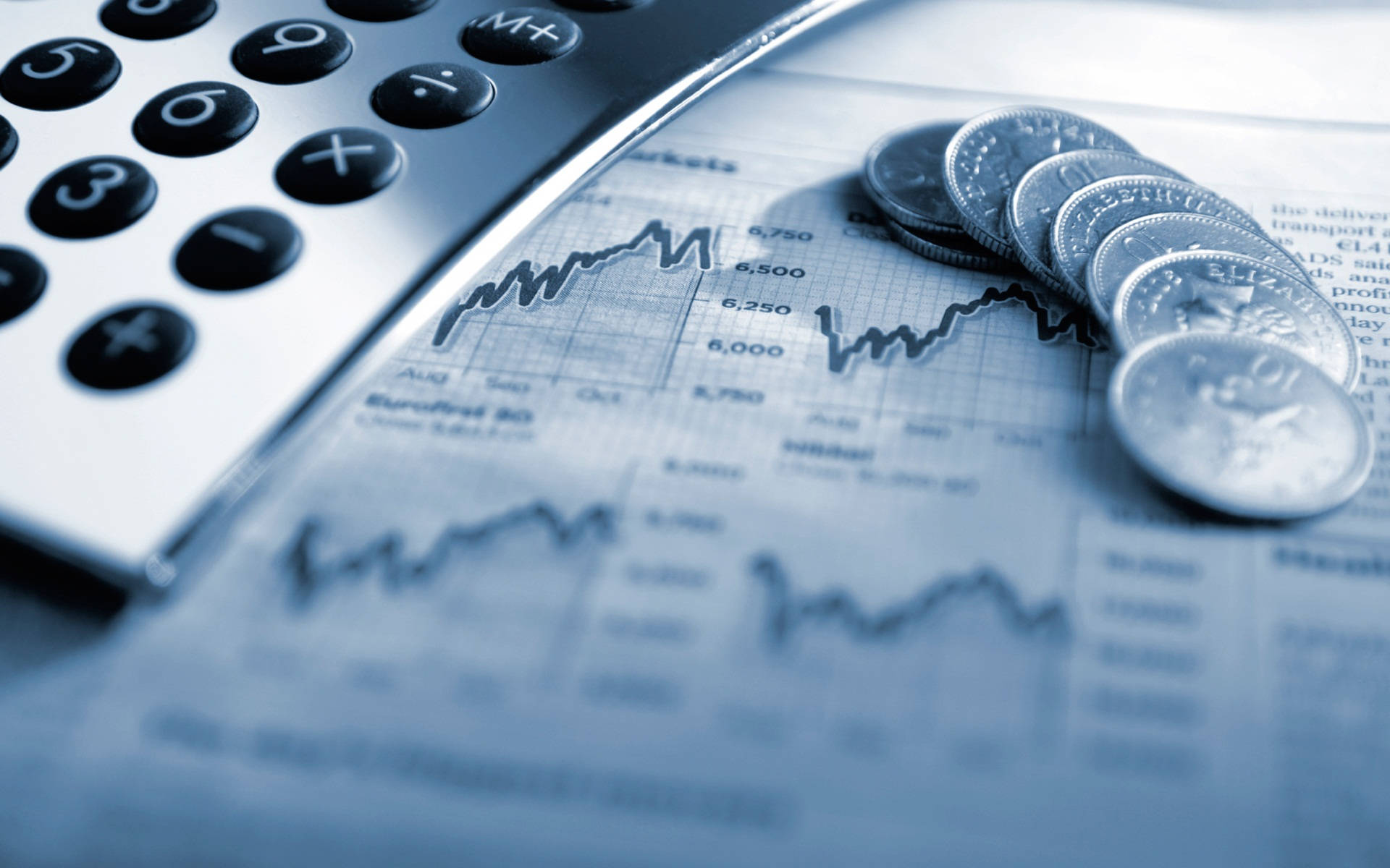 coins, calculator, financial charts, Full HD Desktop Wallpaper