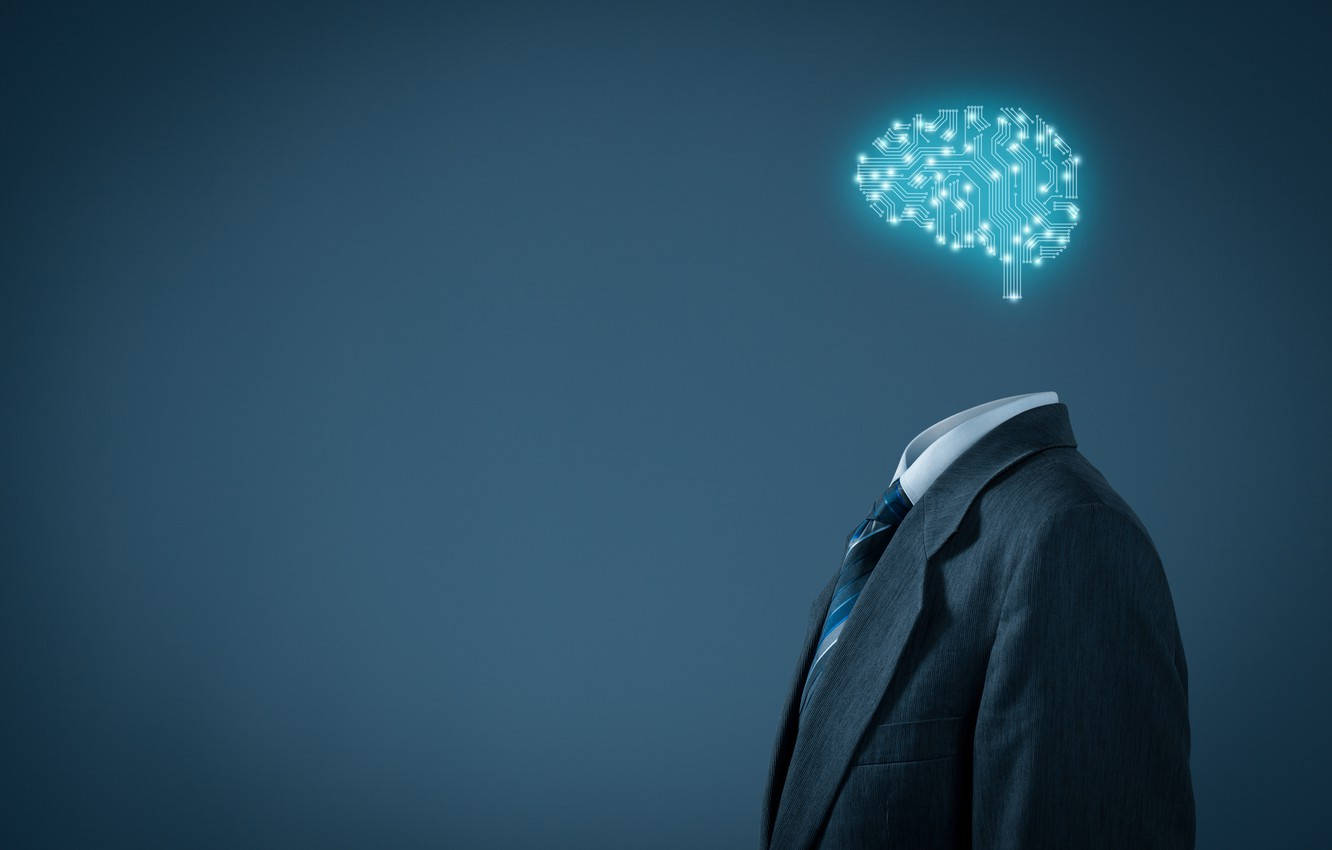 glowing blue circuit board brain, suit-clad figure, business mindset, HD Desktop Wallpaper