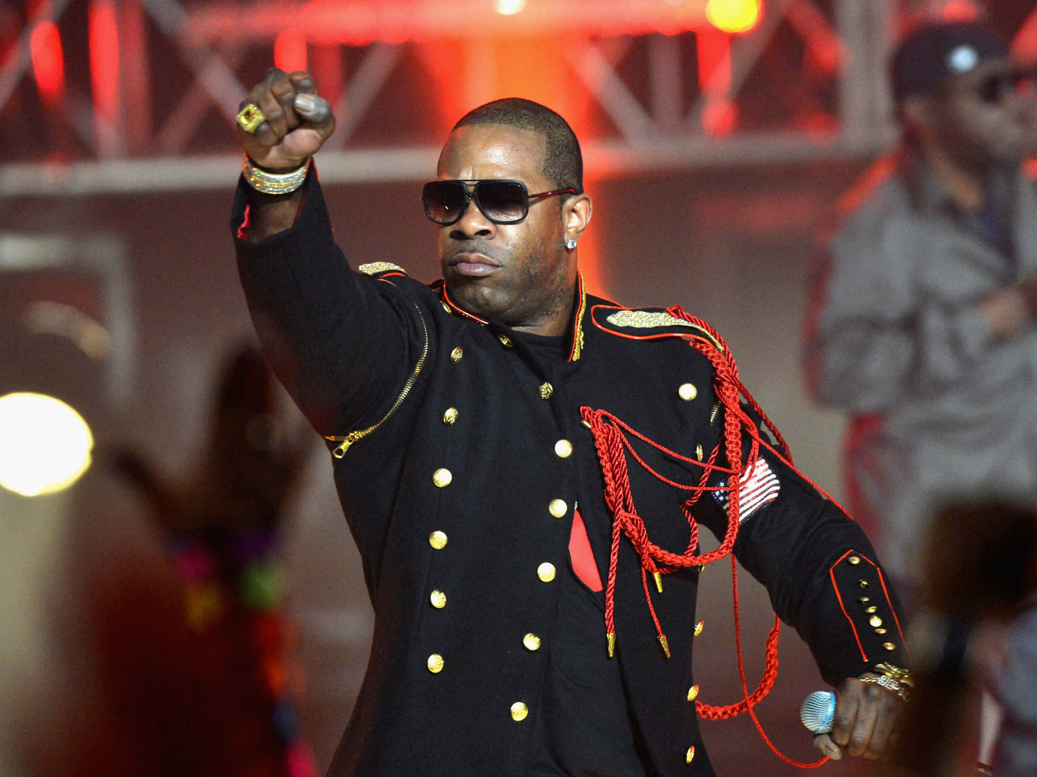 Busta Rhymes, black military-style jacket, red braids, Full HD Desktop Wallpaper